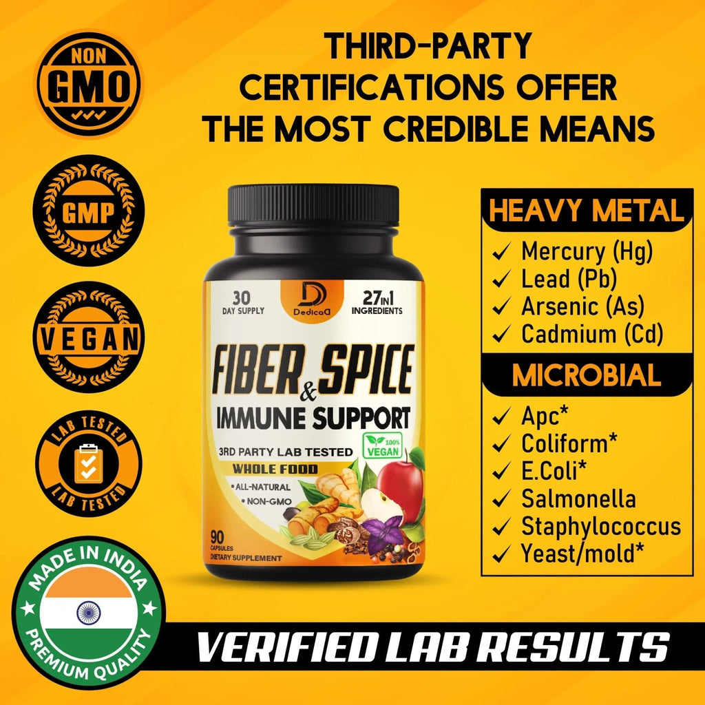 DEDICAD 27in1 Fiber and Spice Supplement - Combined with Organic Psyllium, Whole Apple, Elderberry & More - Support Mood, Body & Immunity - 90 Capsules for 1 Month - TrustMedUSA