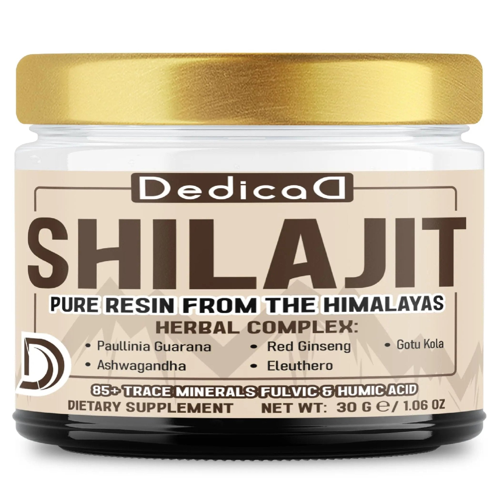 DEDICAD 30g Shilajit Resin with Herbal Complex - Paullinia Guarana, Gotu Kola Leaf & More - Shilajit Pure Himalayan Organic for Immune System, Energy Production, Brain Health & Stamina - TrustMedUSA