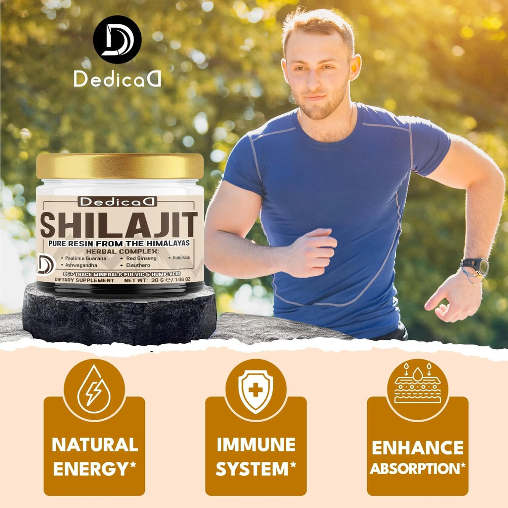 DEDICAD 30g Shilajit Resin with Herbal Complex - Paullinia Guarana, Gotu Kola Leaf & More - Shilajit Pure Himalayan Organic for Immune System, Energy Production, Brain Health & Stamina - TrustMedUSA