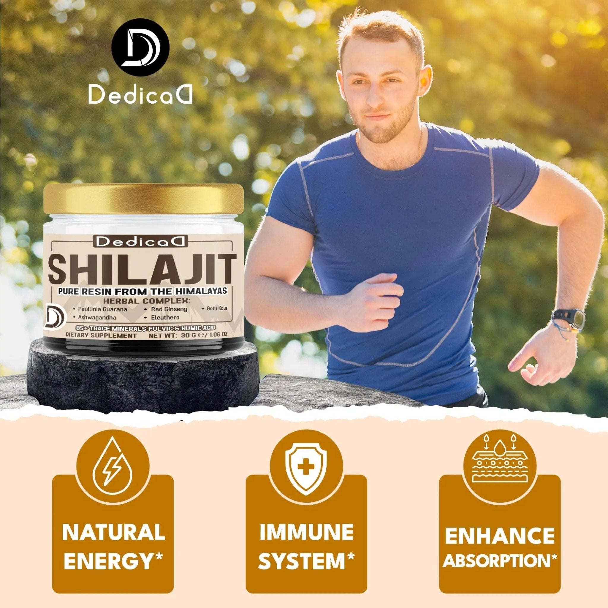 DEDICAD 30g Shilajit Resin with Herbal Complex - Paullinia Guarana, Gotu Kola Leaf & More - Shilajit Pure Himalayan Organic for Immune System, Energy Production, Brain Health & Stamina - TrustMedUSA