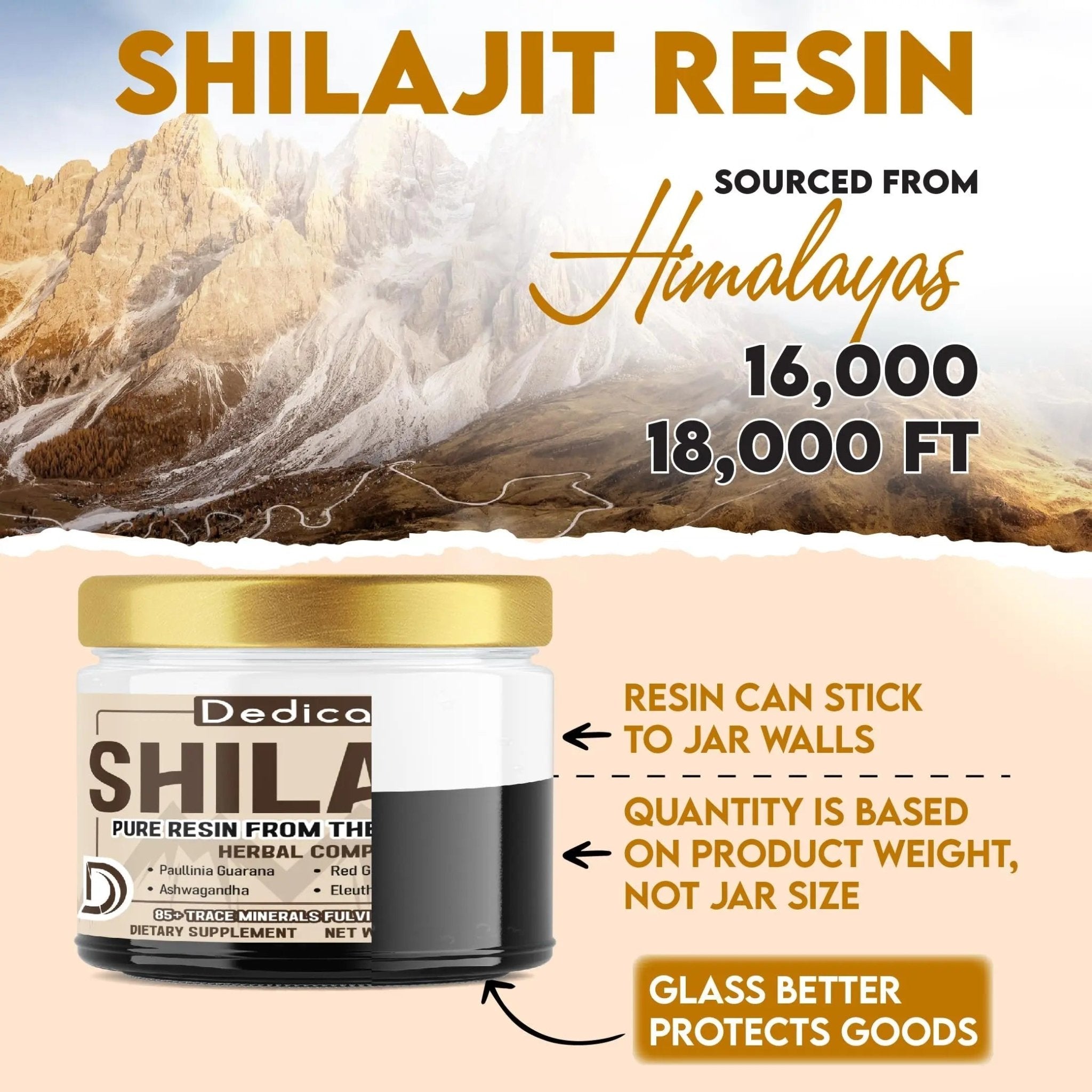 DEDICAD 30g Shilajit Resin with Herbal Complex - Paullinia Guarana, Gotu Kola Leaf & More - Shilajit Pure Himalayan Organic for Immune System, Energy Production, Brain Health & Stamina - TrustMedUSA