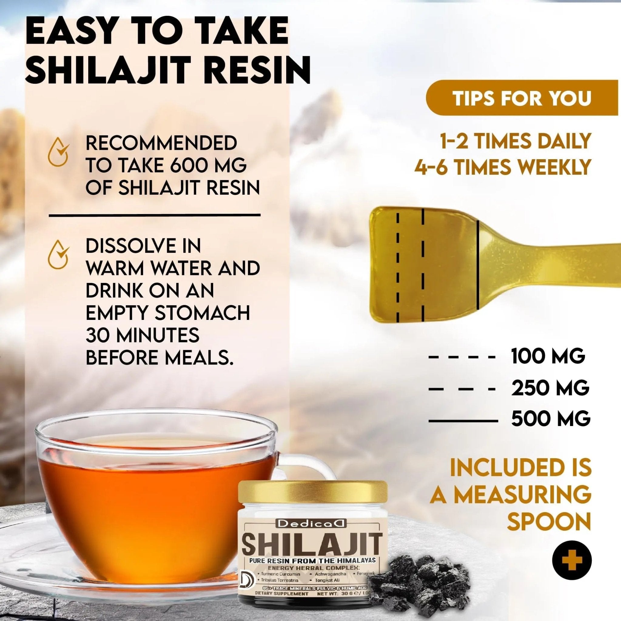 DEDICAD 30g Shilajit Resin with Herbal Complex - Paullinia Guarana, Gotu Kola Leaf & More - Shilajit Pure Himalayan Organic for Immune System, Energy Production, Brain Health & Stamina - TrustMedUSA