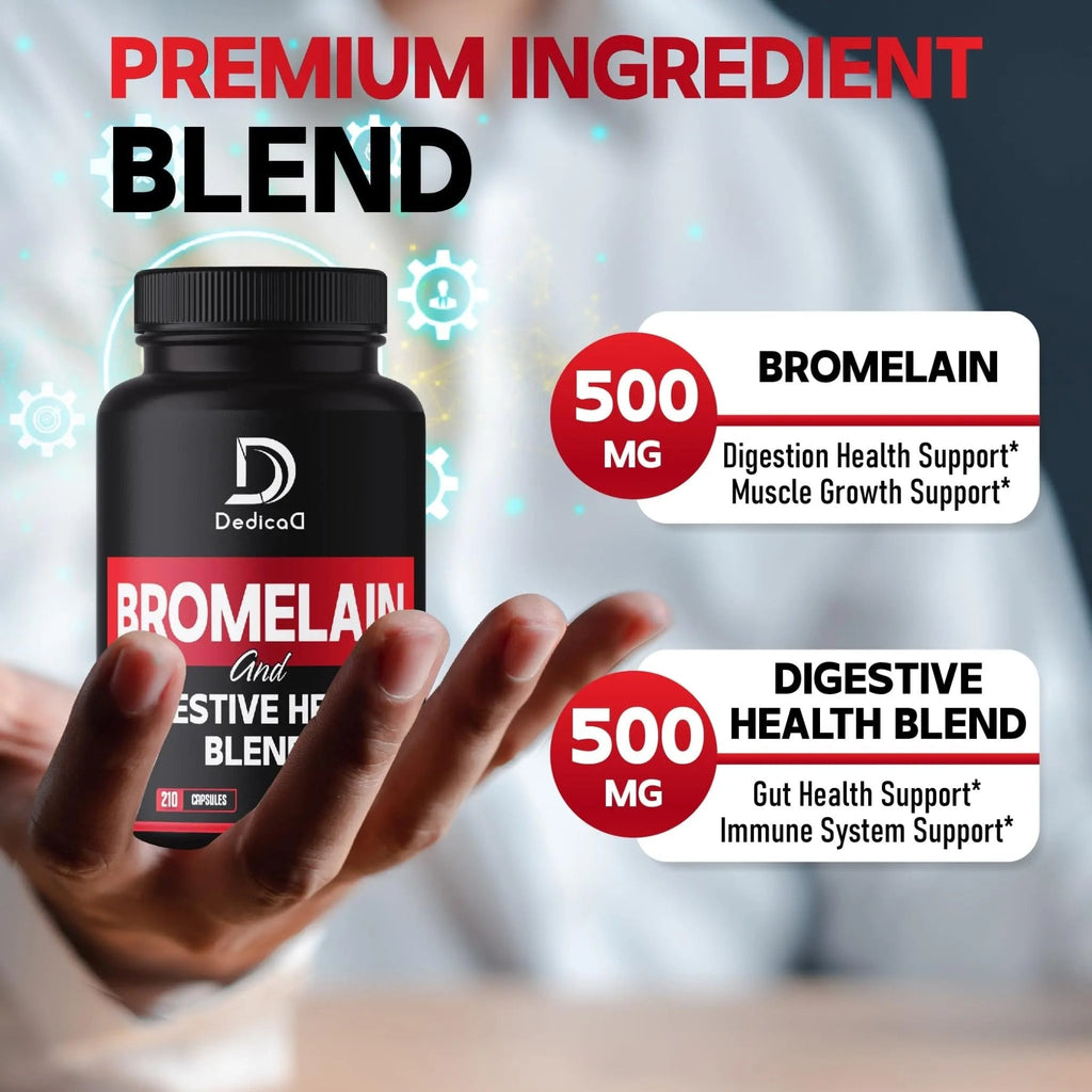 DEDICAD 6in1 Bromelain 500mg Supplement - 1000mg per Serving - 210 Capsules with Digestive Health Blend as Quercetin, Ginger, Turmeric, Papaya - Support Overall Health, Digestion & Immune System - TrustMedUSA