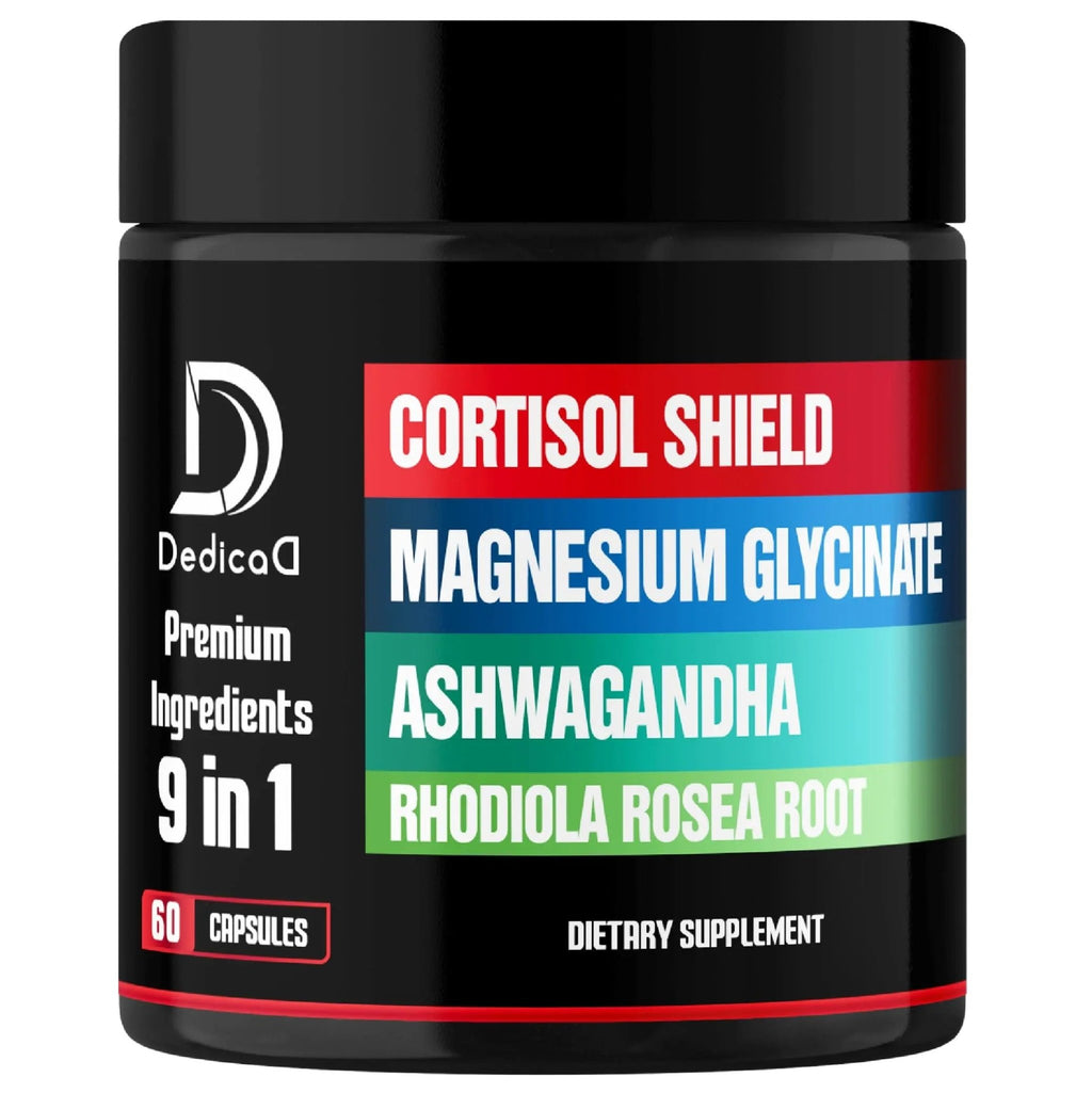 DEDICAD 9in1 Cortisol Shield - Magnesium Glycinate & Ashwagandha with Rhodiola, Phosphatidylserine, Passion Flower, L-Theanine, Apigenin, Licorice, Magnolia - Rest Well & Mood Balance - 60 Count - TrustMedUSA