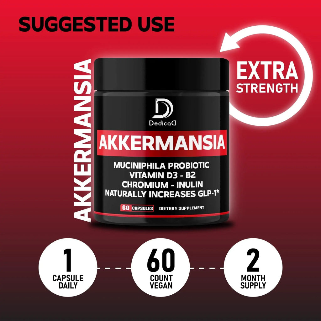 DEDICAD Akkermansia Probiotic for Increases GLP-1 - Contains Inulin, Bacillus Coagulans, Lactobacillus Acidophilus & Chromium - 60 Days Supply - 60 Capsules - TrustMedUSA