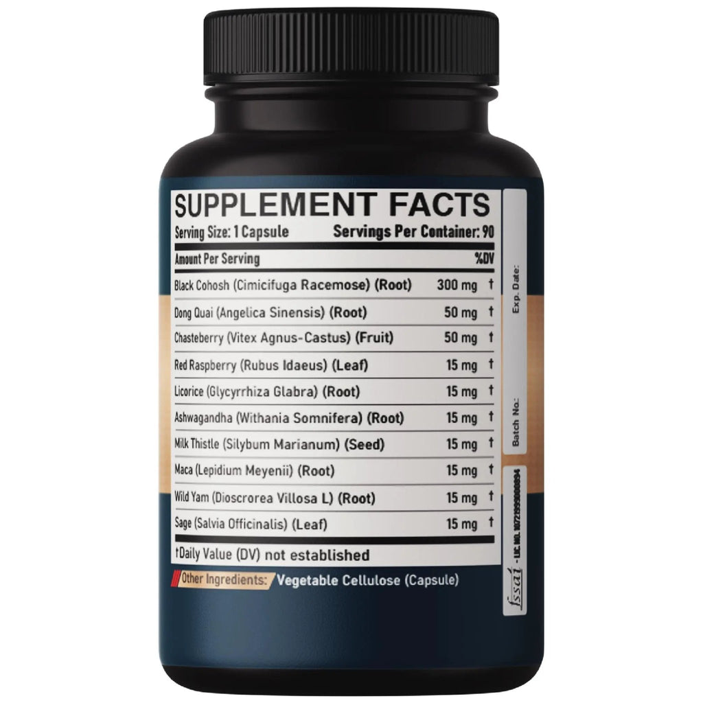 DEDICAD Black Cohosh Supplement - 3 Months for Menopause & Immune Health - Blend of 12 Potent Herb Includes Dong Quai, Chasteberry, Wild Yam, Red Clover, Black Pepper & Others - 90 Vegan Capsules - TrustMedUSA