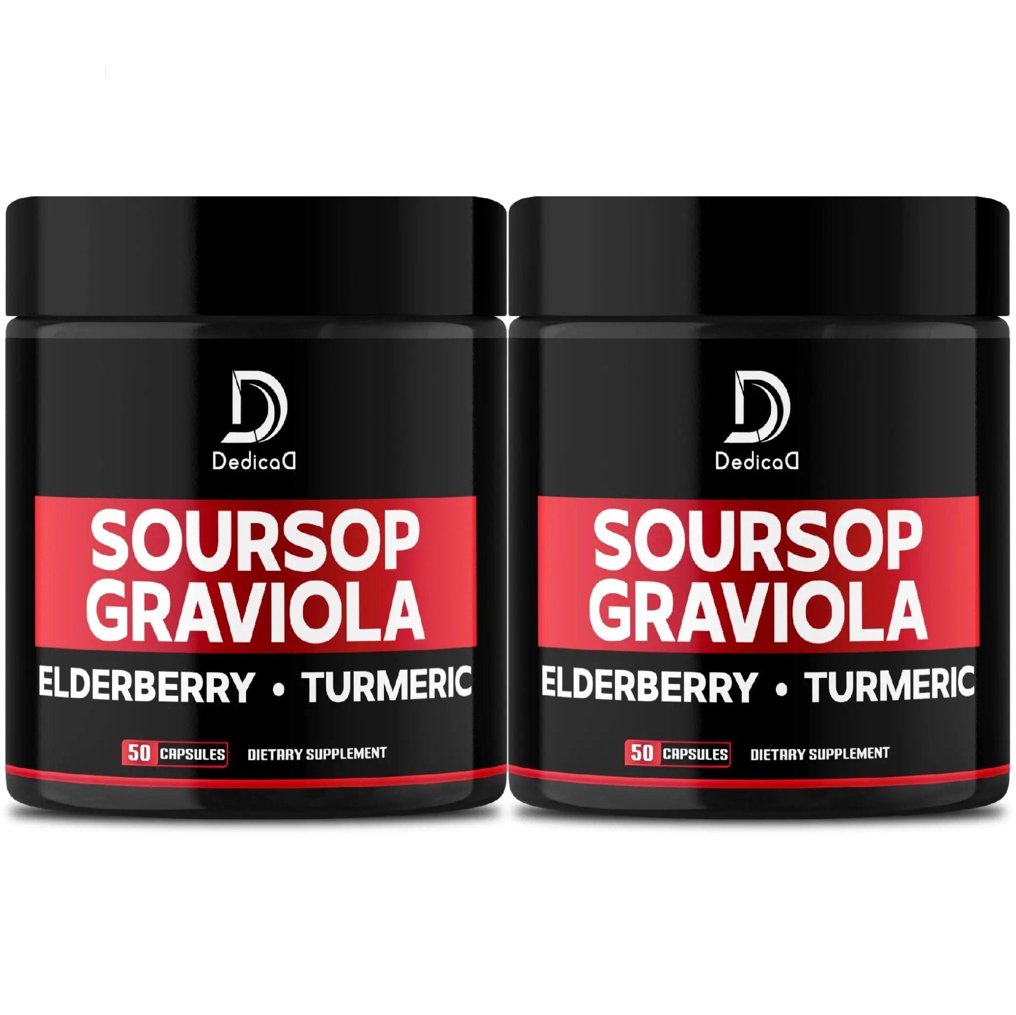 DEDICAD Graviola Soursop Leaves Capsules - 2 Packs 50 Capsules for 100-Day Supply - 11in1 Extract with Elderberry, Turmeric, Ginger, Milk Thistle, Cranberry & More - Support Mood, Immune & Body Health - TrustMedUSA
