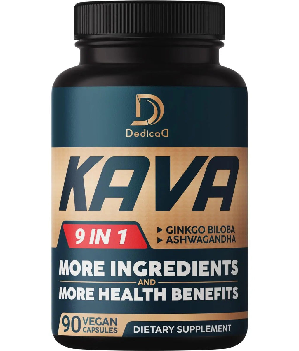 DEDICAD Kava Kava Capsules - 3 Month Supply - 9 Herbs with Ginkgo Biloba, Ashwagandha Root, Andean Cocoa, Graviola Leaf, Chamomile, Valerian, Lemon Balm & Skullcap - Support Mood & Immune - 90 Pills - TrustMedUSA