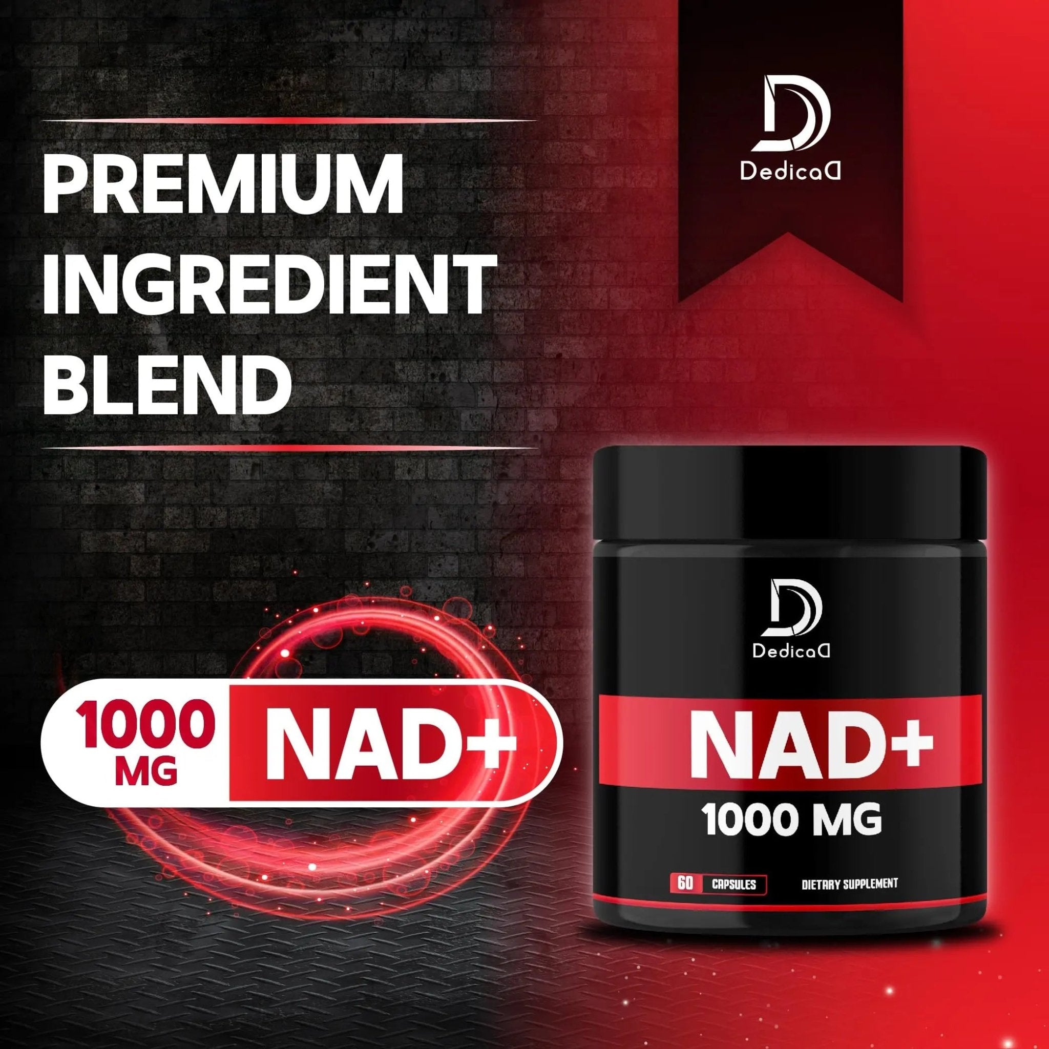 DEDICAD NAD Supplement 1000 mg - Pure NAD Supplement - Energy and DNA Repair, Aging Defense, Brain Function - 60 Capsules - TrustMedUSA