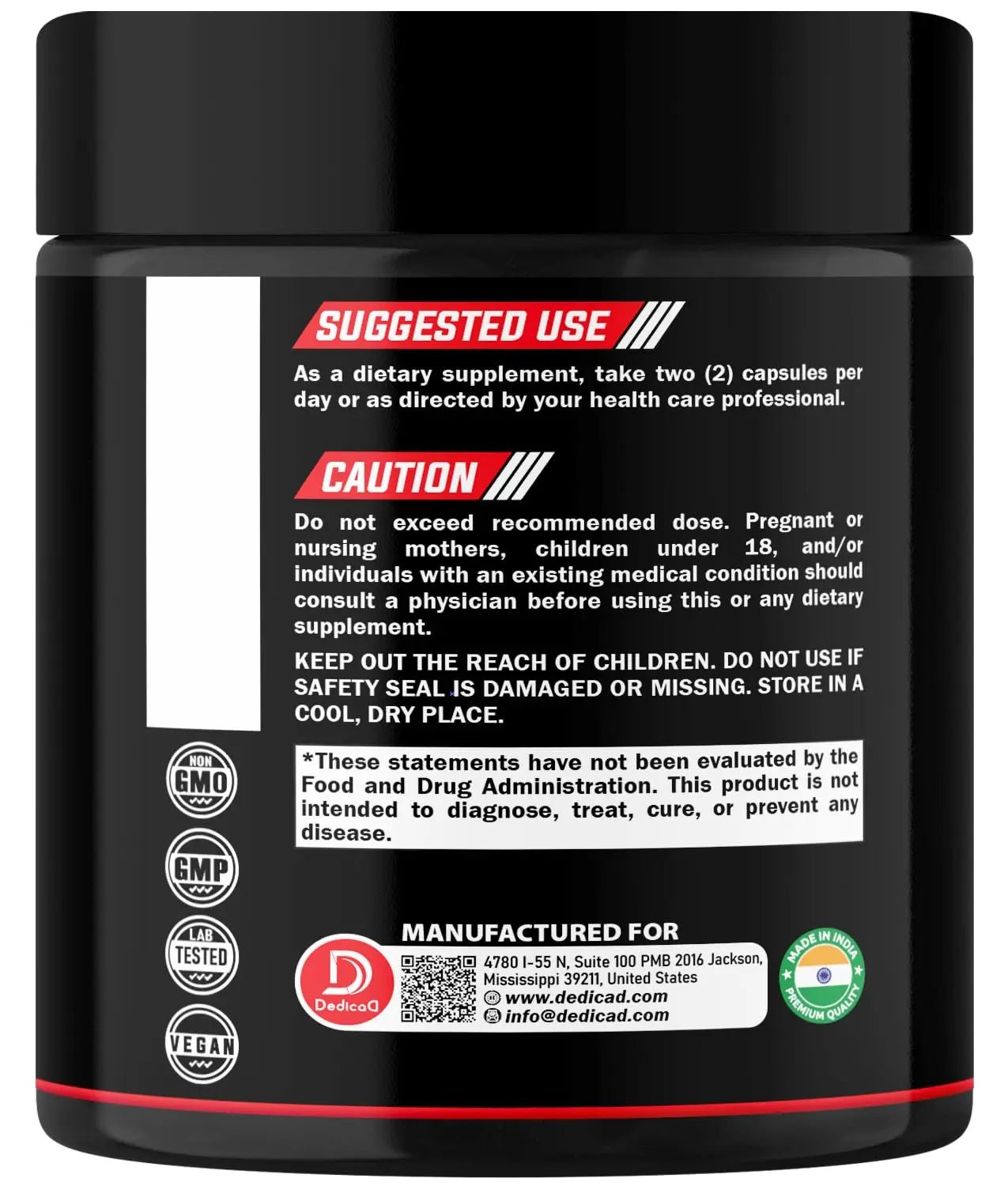 DEDICAD NAD Supplement 1000 mg - Pure NAD Supplement - Energy and DNA Repair, Aging Defense, Brain Function - 60 Capsules - TrustMedUSA