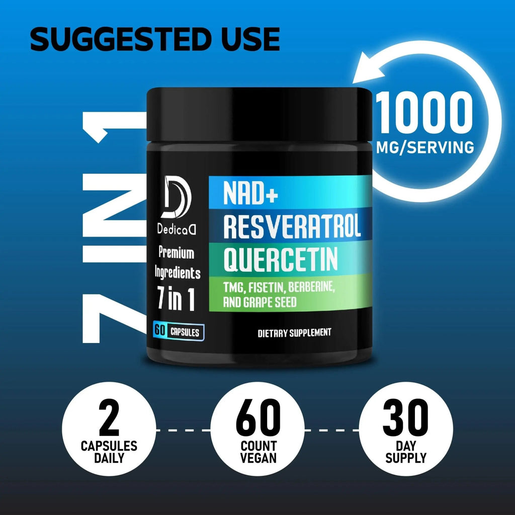 DEDICAD NAD.+ Supplement - Combined to Resveratrol, Quercetin, Berberine, Fisetin, TMG and Grape Seed - 60 Capsules - TrustMedUSA