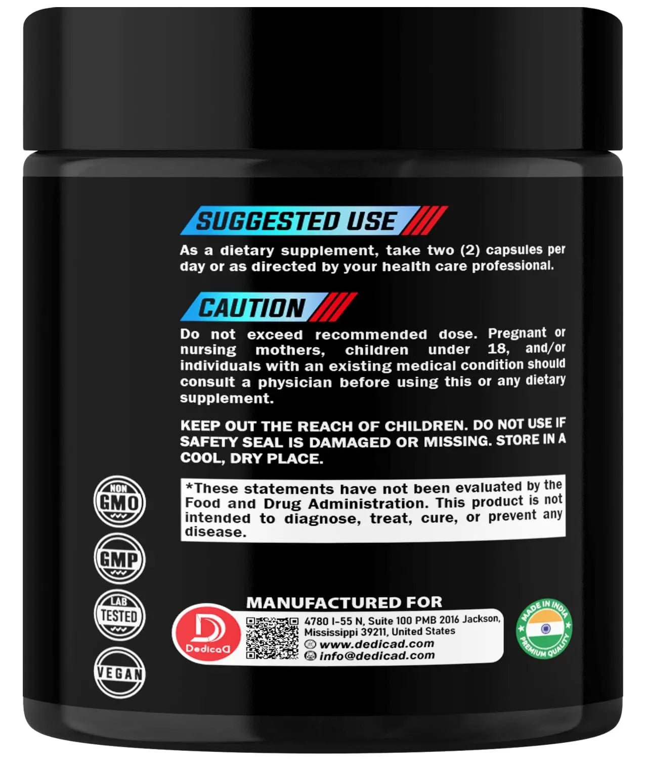 DEDICAD NAD.+ Supplement - Combined to Resveratrol, Quercetin, Berberine, Fisetin, TMG and Grape Seed - 60 Capsules - TrustMedUSA