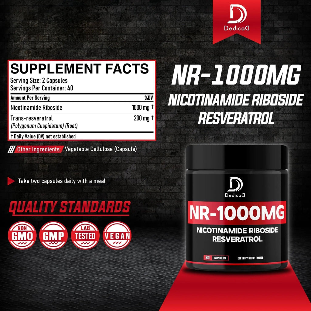 DEDICAD NAD Supplement with Nicotinamide Riboside and Trans Resveratrol - NR for Men & Women - 80 Capsules - TrustMedUSA