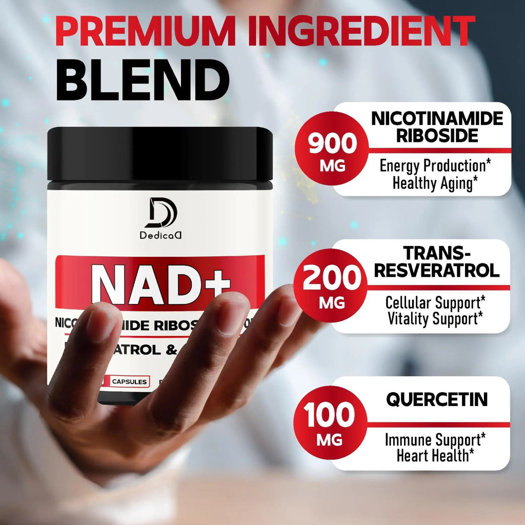 DEDICAD NAD Supplement with Nicotinamide Riboside, Trans-Resveratrol, Quercetin - Cellular Energy & Repair, Vitality, Healthy Aging - 60 Count - TrustMedUSA