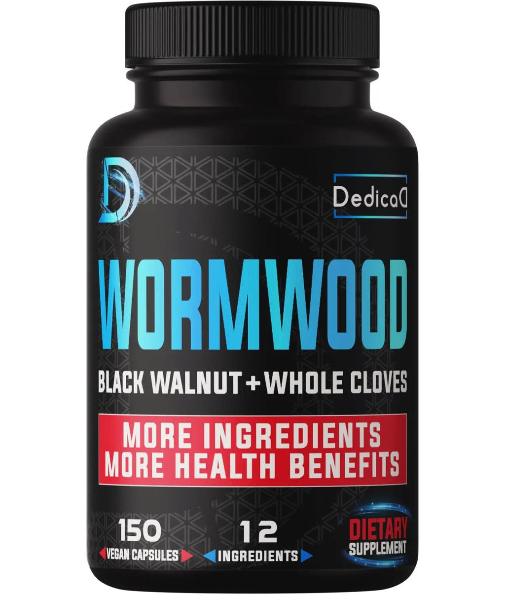 DEDICAD Premium Wormwood Extract Capsules - 5 Month Supply for Immune - 12 Herbs Blended with Black Walnut Leaves, Ginger, Turmeric & More - 150 Counts - TrustMedUSA