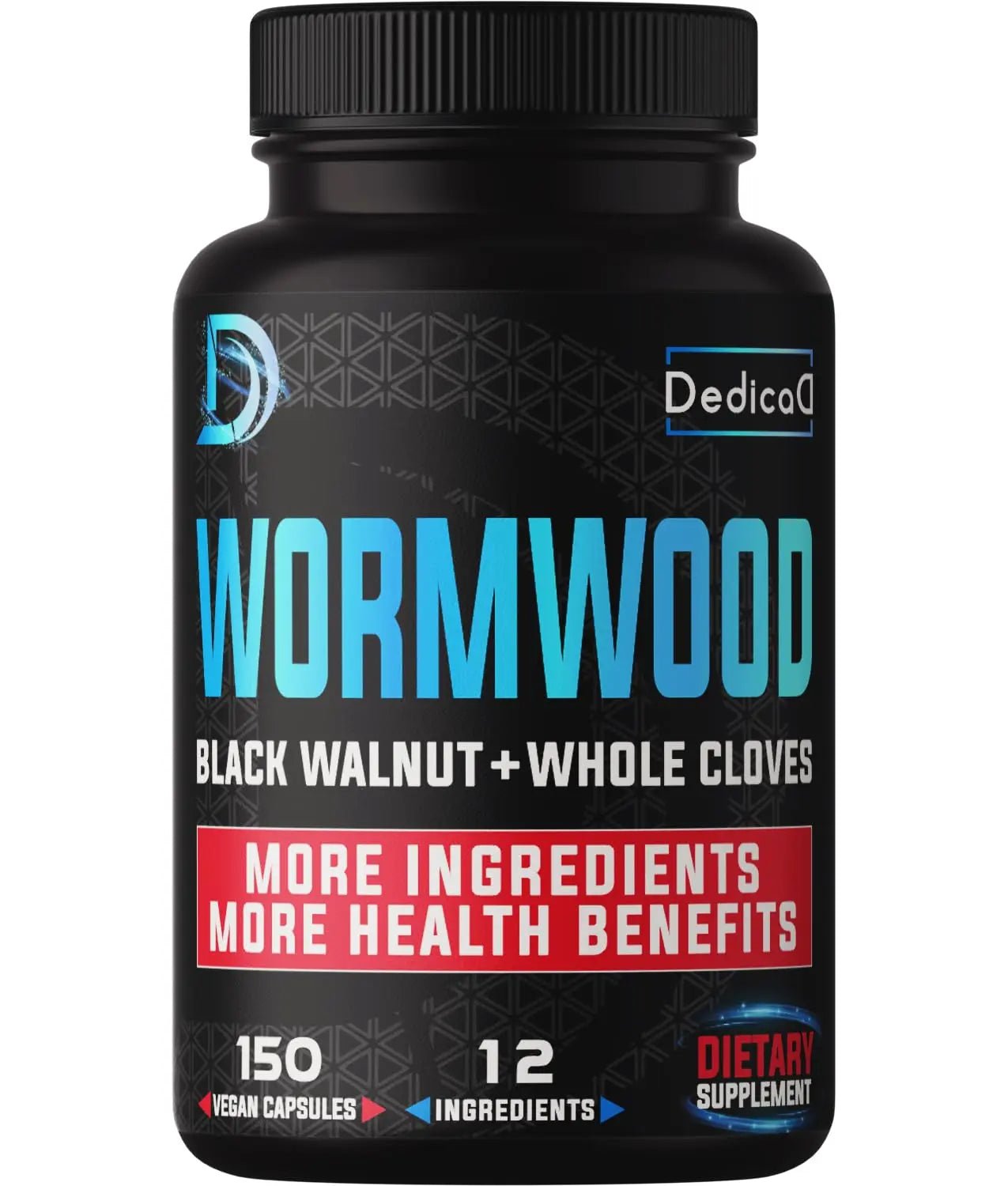 DEDICAD Premium Wormwood Extract Capsules - 5 Month Supply for Immune - 12 Herbs Blended with Black Walnut Leaves, Ginger, Turmeric & More - 150 Counts - TrustMedUSA