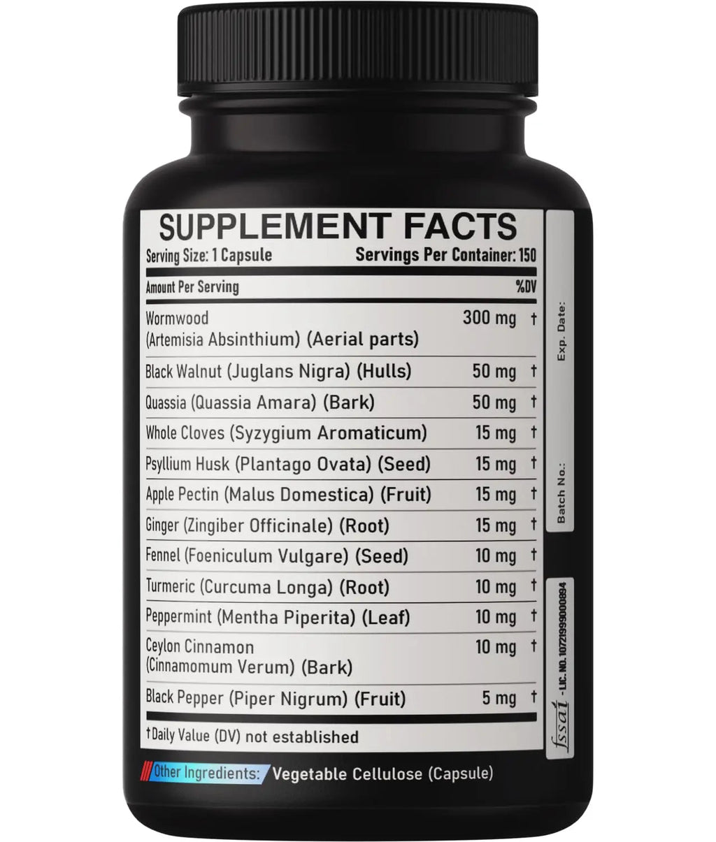 DEDICAD Premium Wormwood Extract Capsules - 5 Month Supply for Immune - 12 Herbs Blended with Black Walnut Leaves, Ginger, Turmeric & More - 150 Counts - TrustMedUSA