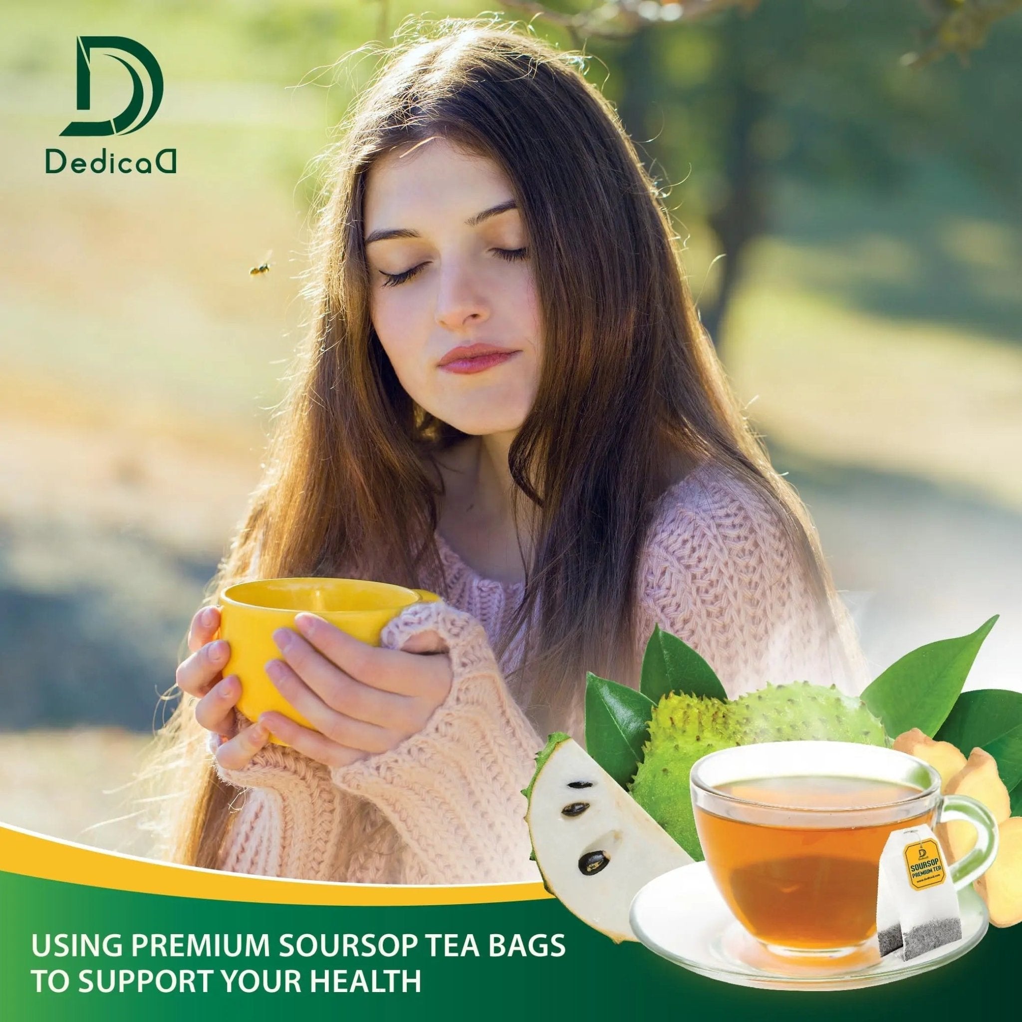 DEDICAD Soursop Leaves Tea Bags with Ginger, 30 Tea bags, 2gr/bag - Non-GMO/Caffeine free - Support Digestion, Well Skin, Immune System - TrustMedUSA