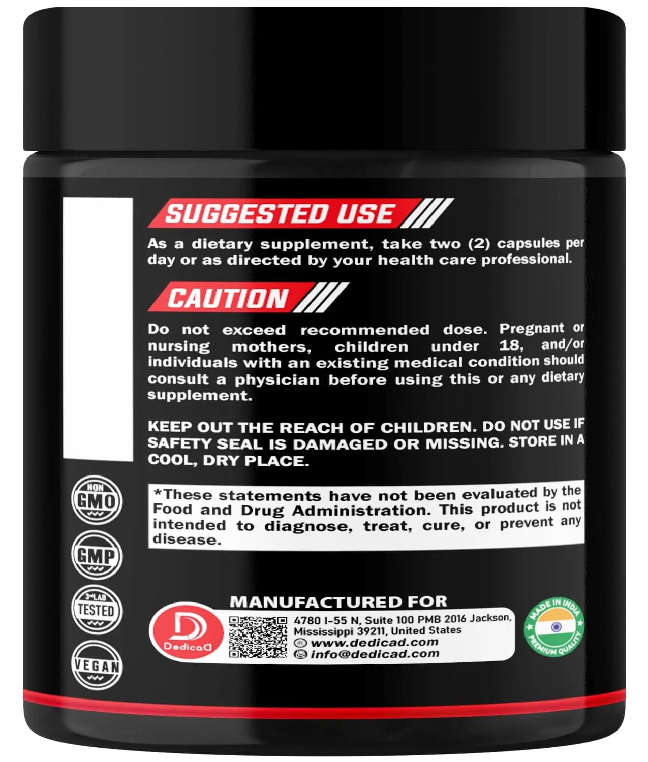 DEDICAD Wormwood Capsules Supplement - Extracted from Black Walnut, Cloves, Turmeric, Apple, Berberine HCl & More - 11 Ingredients Combined for Immune System, Body Management - 60 Capsules - TrustMedUSA