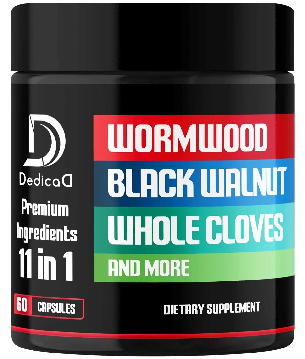 DEDICAD Wormwood Capsules Supplement - Extracted from Black Walnut, Cloves, Turmeric, Apple, Berberine HCl & More - 11 Ingredients Combined for Immune System, Body Management - 60 Capsules - TrustMedUSA