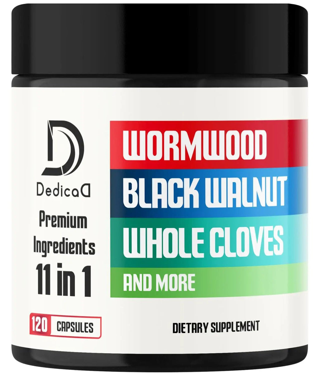 DEDICAD Wormwood Supplement - 120 Capsules Extracted from Black Walnut, Cloves, Turmeric, Apple, Berberine HCl & More - 11 Ingredients Combined for Immune System - 2-Month Supply - TrustMedUSA
