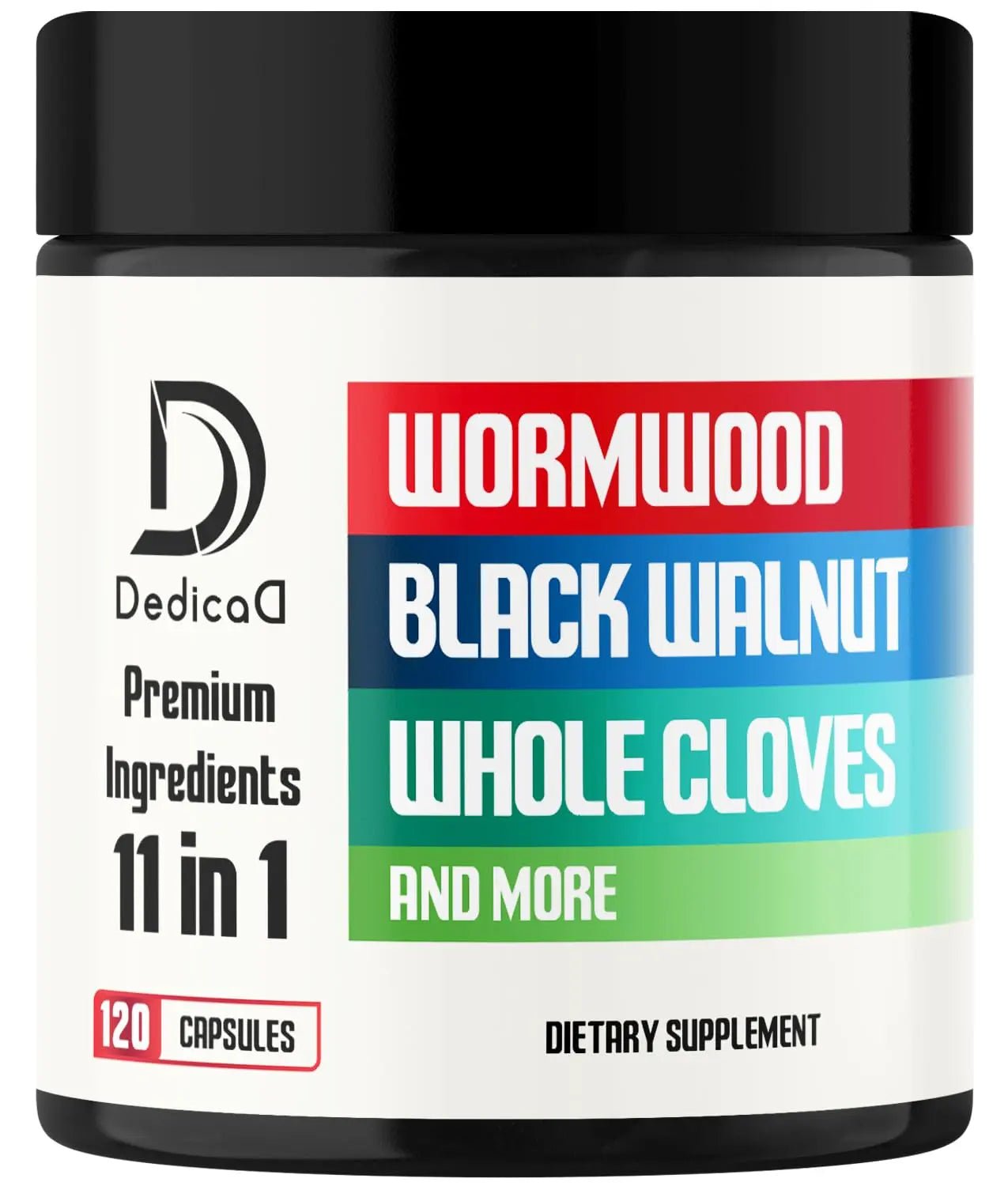 DEDICAD Wormwood Supplement - 120 Capsules Extracted from Black Walnut, Cloves, Turmeric, Apple, Berberine HCl & More - 11 Ingredients Combined for Immune System - 2-Month Supply - TrustMedUSA