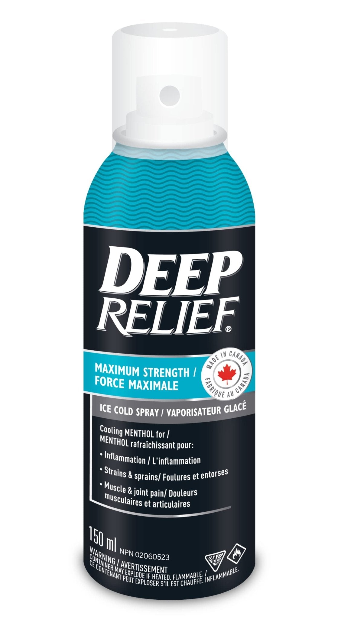 Deep Relief Ice Cold Spray, 150ml - Plastic Bottle, Spray, Cold Therapy, Turquoise, 5.3cm x 5.3cm x 17.1cm - TrustMedUSA