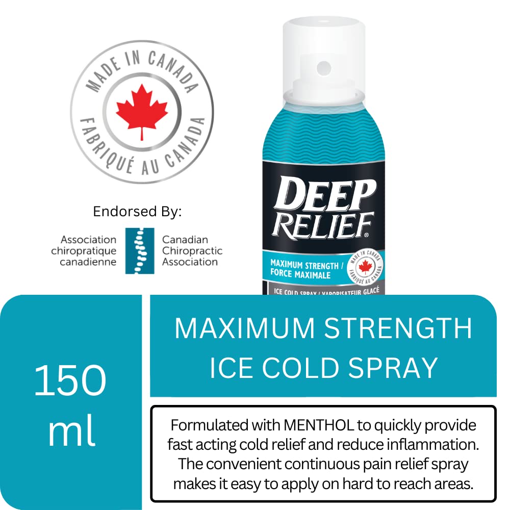Deep Relief Ice Cold Spray, 150ml - Plastic Bottle, Spray, Cold Therapy, Turquoise, 5.3cm x 5.3cm x 17.1cm - TrustMedUSA
