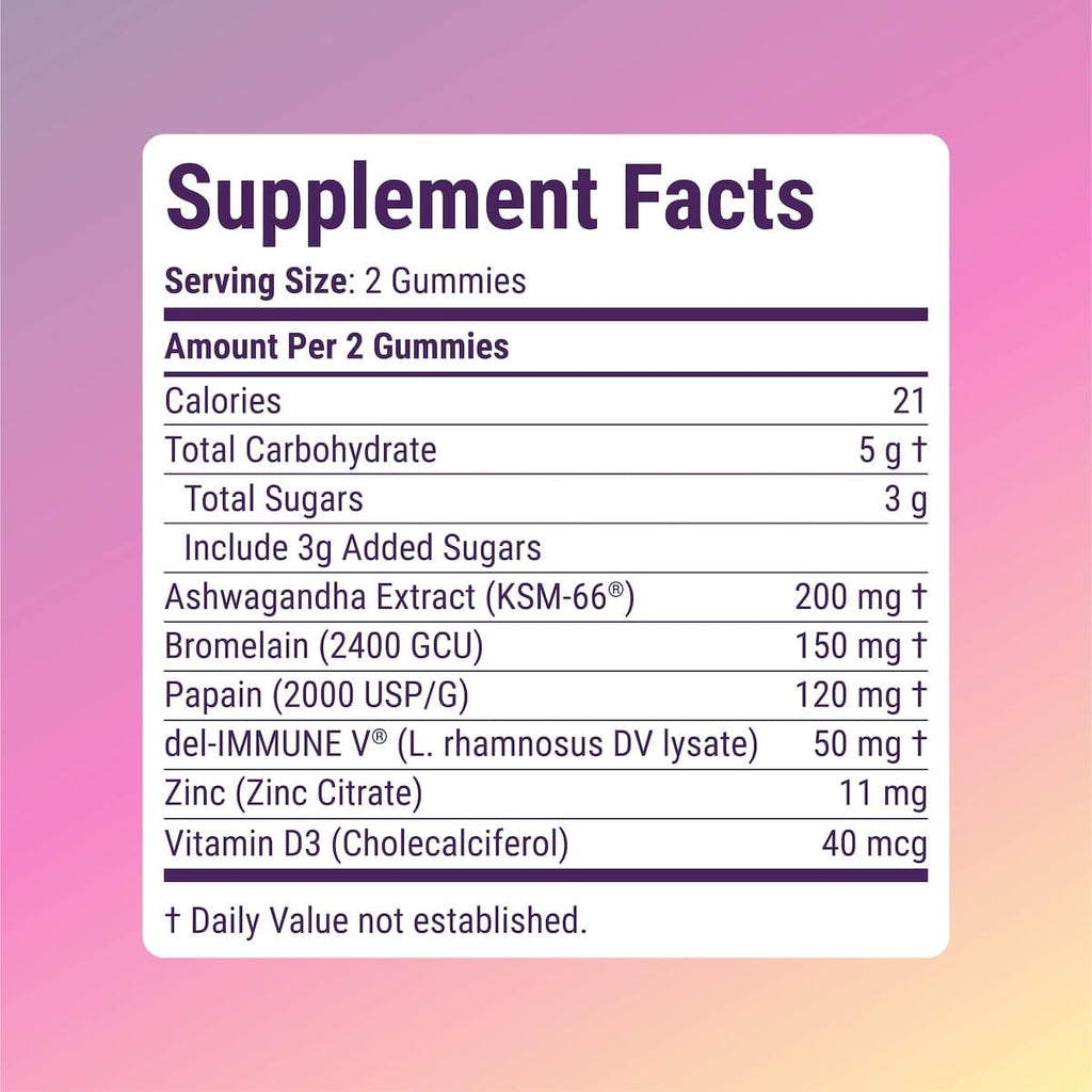 Del-Immune V + Ashwagandha - Brain Immune Gut™ (B.I.G.) Gummy - All Natural Immune & Gut Support with Zinc, Vitamin D3 + Digestive Enzymes (60 Gummies) - TrustMedUSA