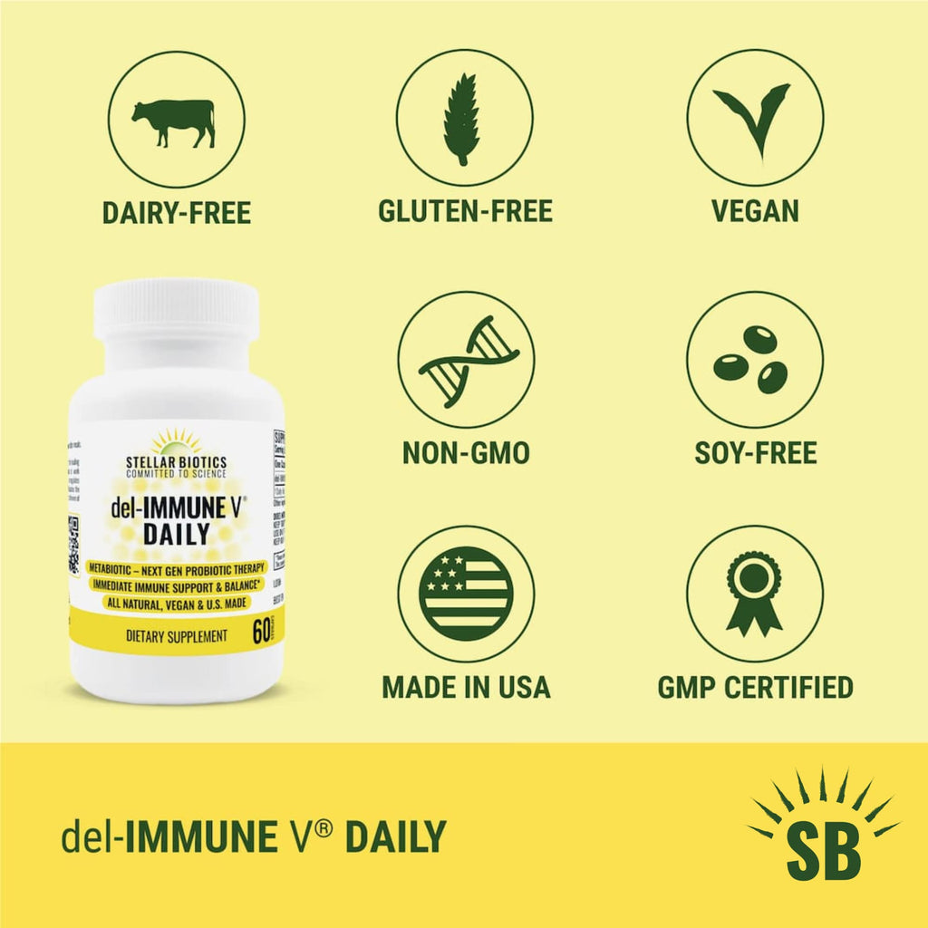 Del-Immune V Daily by Stellar Biotics, All-Natural Immune Support & Gut Health, Immediate Care, Metabiotic: NextGen Probiotic Therapy (60 Caps) - TrustMedUSA
