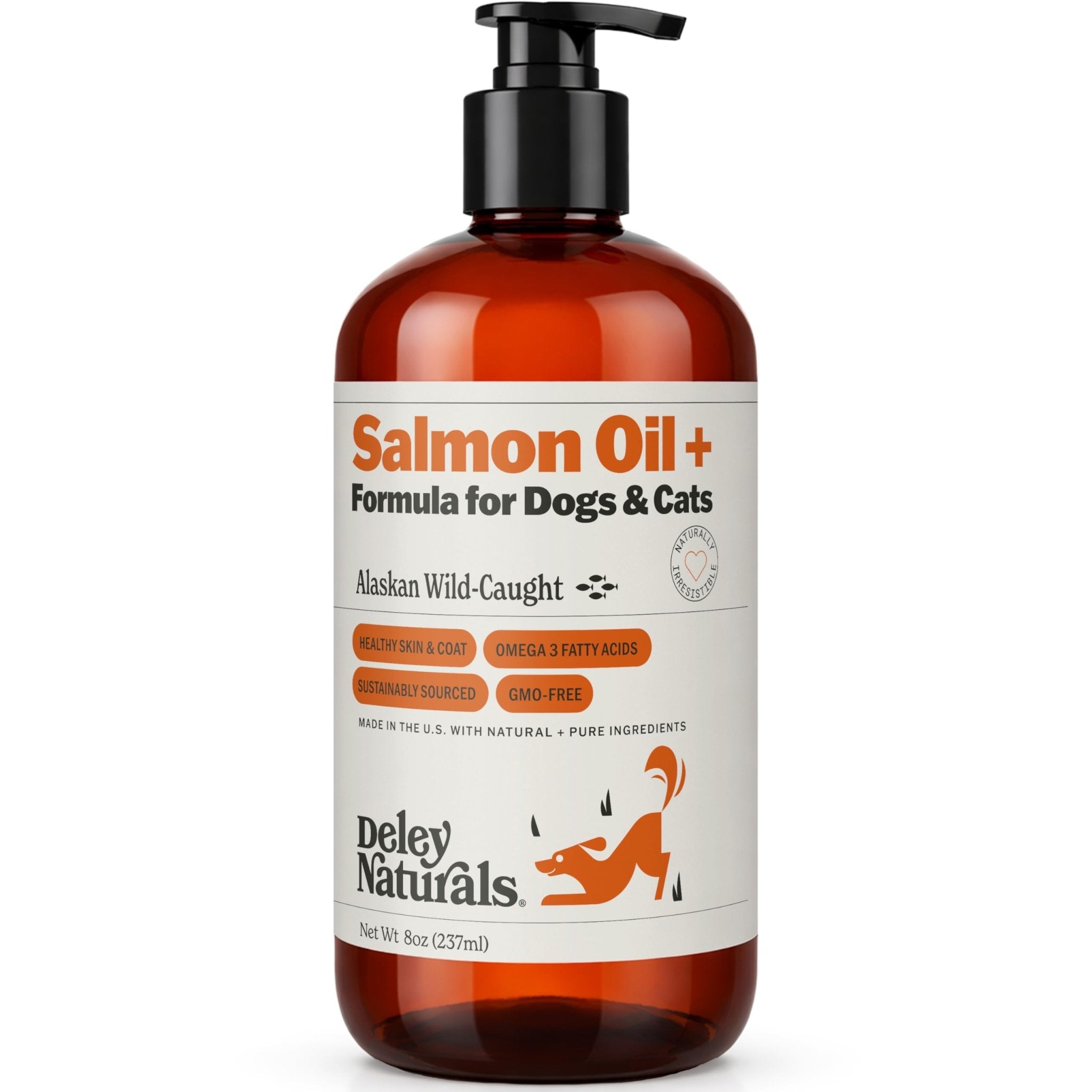Deley Naturals Wild Alaskan Salmon Oil for Dogs & Cats - New and Improved Salmon Oil Plus Formula - Fish Oil for Dogs with Omega 3, DHA and EPA - Omega 3 for Healthy Skin and Coat - 8oz Made in USA - TrustMedUSA