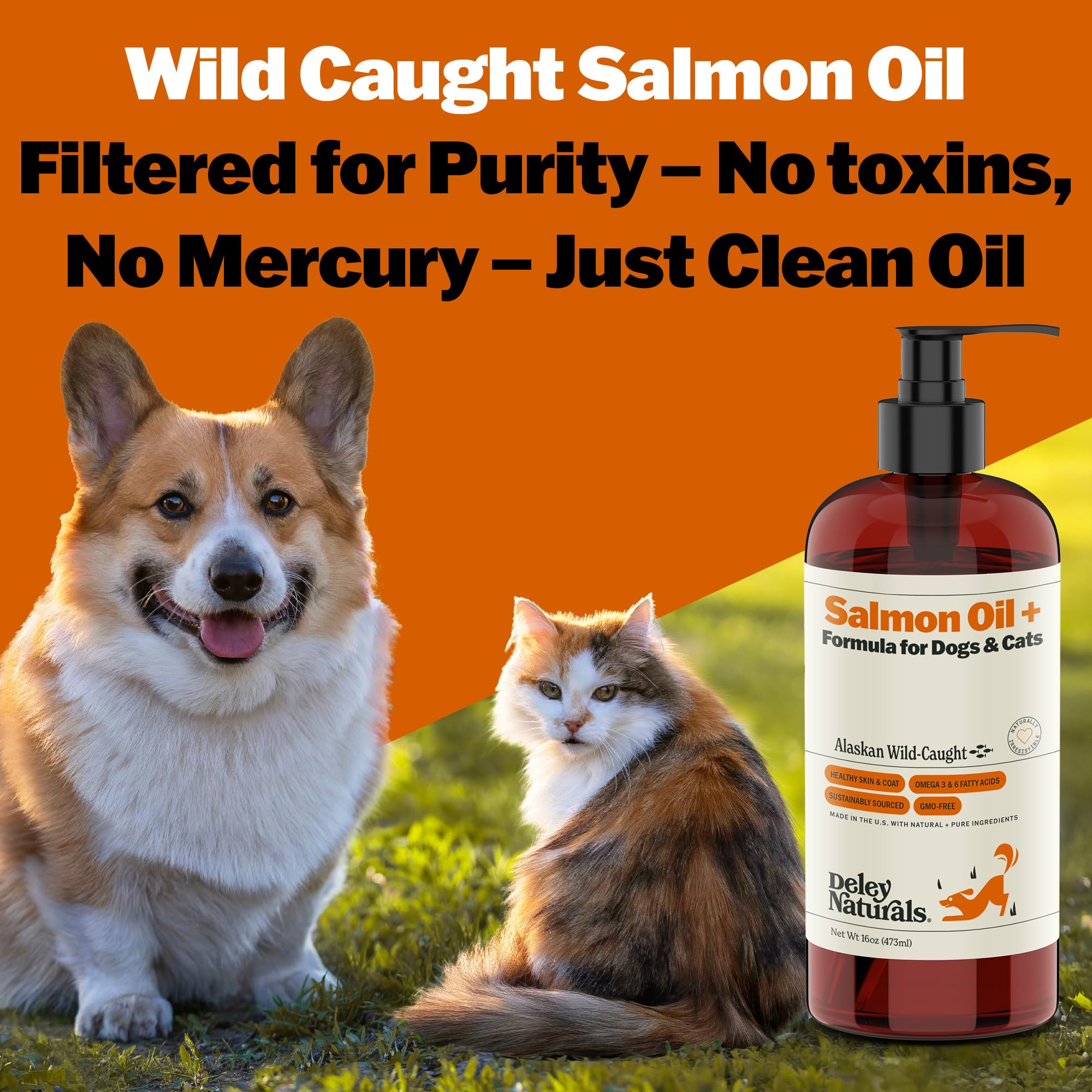 Deley Naturals Wild Alaskan Salmon Oil for Dogs & Cats - New and Improved Salmon Oil Plus Formula - Fish Oil for Dogs with Omega 3, DHA and EPA - Omega 3 for Healthy Skin and Coat - 8oz Made in USA - TrustMedUSA