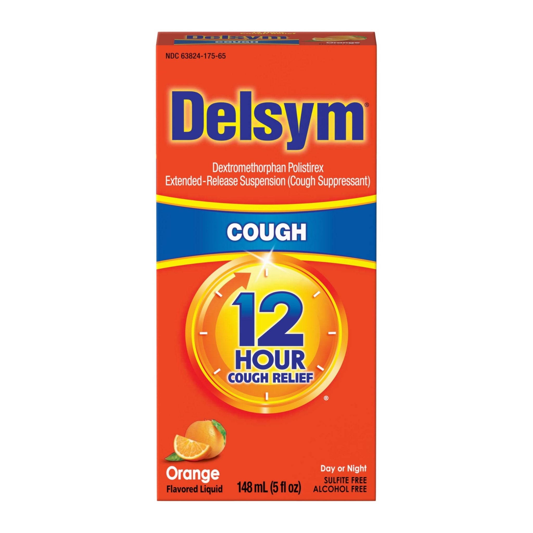 Delsym 12 Hour Cough Medicine for Adults, Powerful Relief for 12 Hours, Cough Suppressant Liquid with Extended-Release Dextromethorphan, Orange Flavor Liquid Cough Syrup, 5 Fl Oz (Pack of 1) - Maple Wellness Supplements