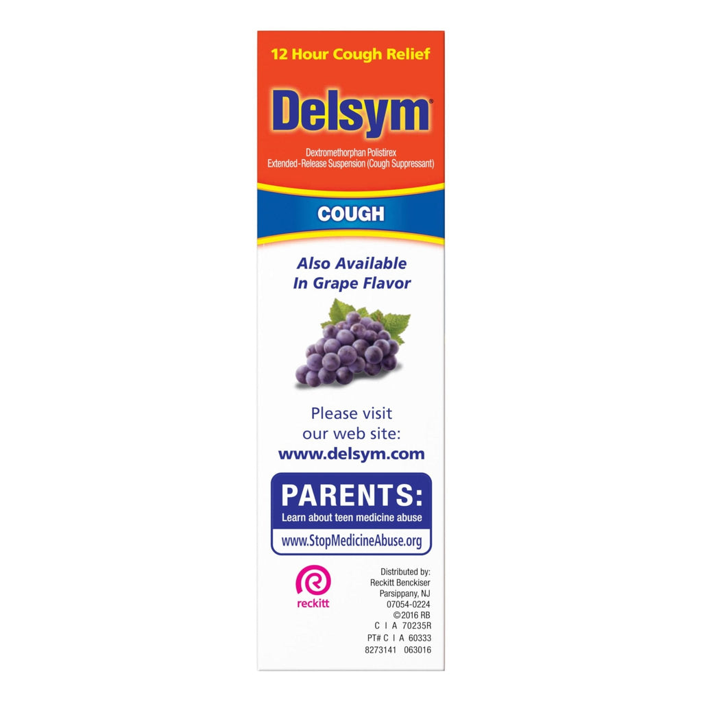 Delsym 12 Hour Cough Medicine for Adults, Powerful Relief for 12 Hours, Cough Suppressant Liquid with Extended-Release Dextromethorphan, Orange Flavor Liquid Cough Syrup, 5 Fl Oz (Pack of 1) - Maple Wellness Supplements