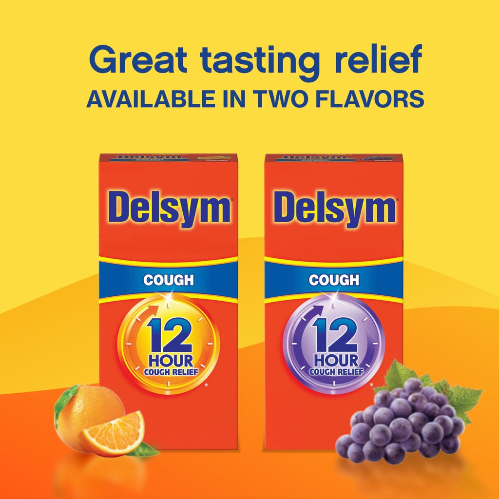 Delsym 12 Hour Cough Medicine for Adults, Powerful Relief for 12 Hours, Cough Suppressant Liquid with Extended-Release Dextromethorphan, Orange Flavor Liquid Cough Syrup, 5 Fl Oz (Pack of 1) - Maple Wellness Supplements