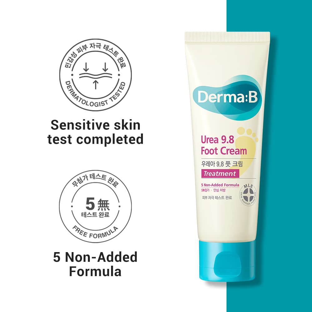 Derma B | Urea 9.8% Foot Cream | Foot Lotion for Dry Cracked Heel Treatment | Camellia Oil, Urea Cream for Feet | Hypoallergenic Leg Cream for Sensitive Skin | Woody Scent Foot Care | 2.7 fl oz (80ml) - Maple Wellness Supplements