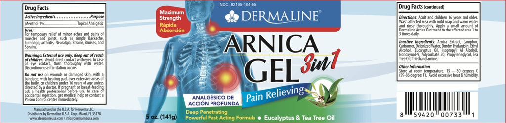 DERMALINE Arnica 3 in 1 Gel, Eucalyptus, Tea Tree Oil, Vitamin E - Fast Acting and Absorbing, Pain Relief - TrustMedUSA