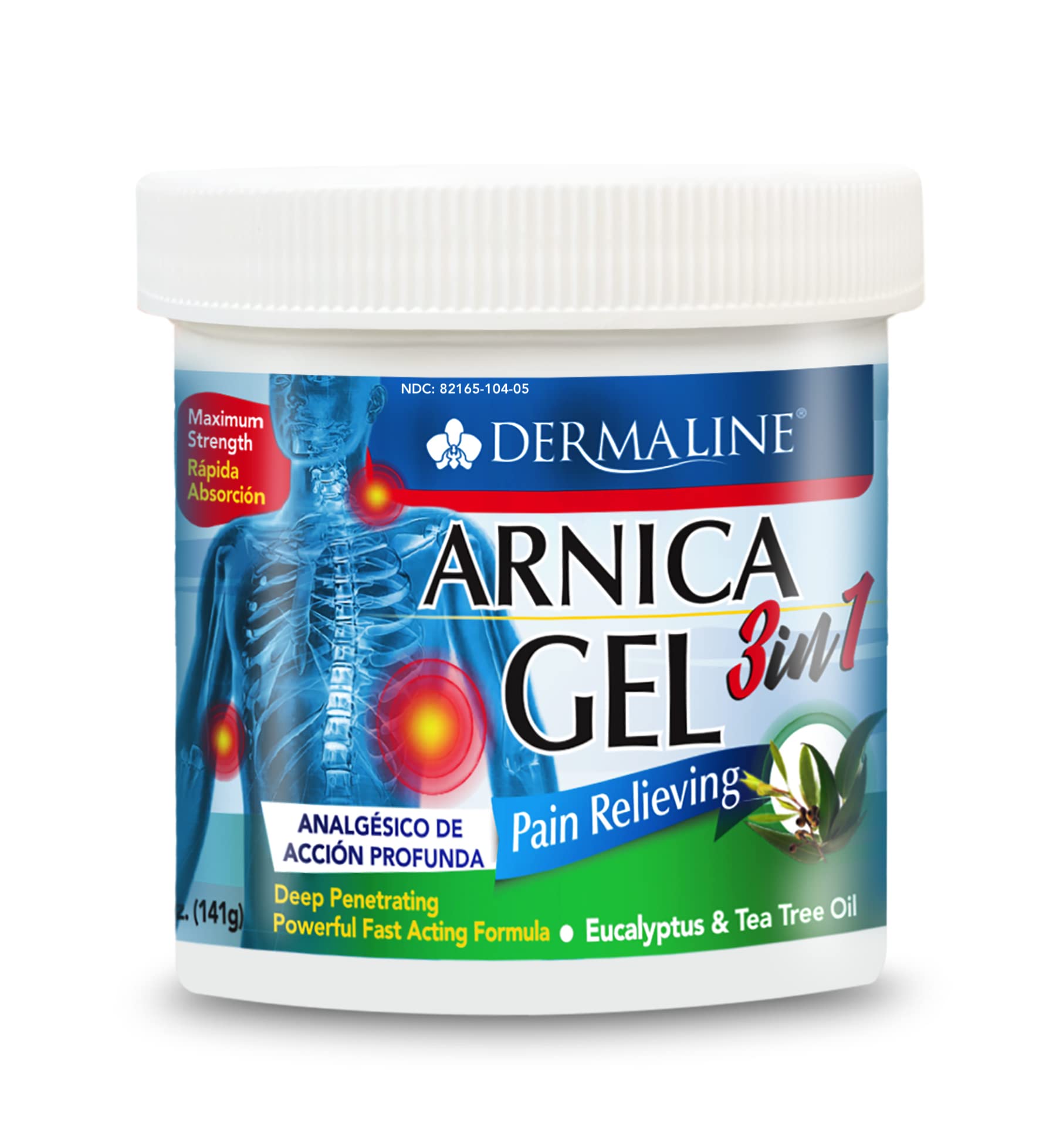 DERMALINE Arnica 3 in 1 Gel, Eucalyptus, Tea Tree Oil, Vitamin E - Fast Acting and Absorbing, Pain Relief - TrustMedUSA