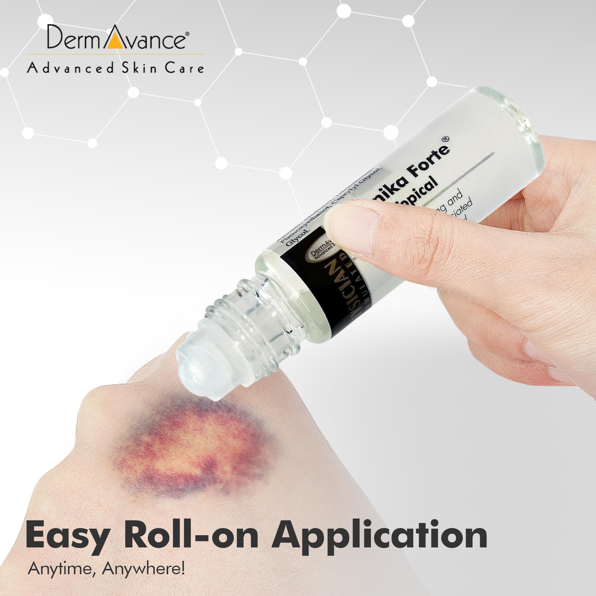 DermAvance Arnika Forte Topical Roll-On, Arnica Gel for Bruising and Swelling After Surgery, Easy-to-Use Arnica Gel Topical for Post-Surgical Care and Sports Injuries, Clear, 10 ml - TrustMedUSA