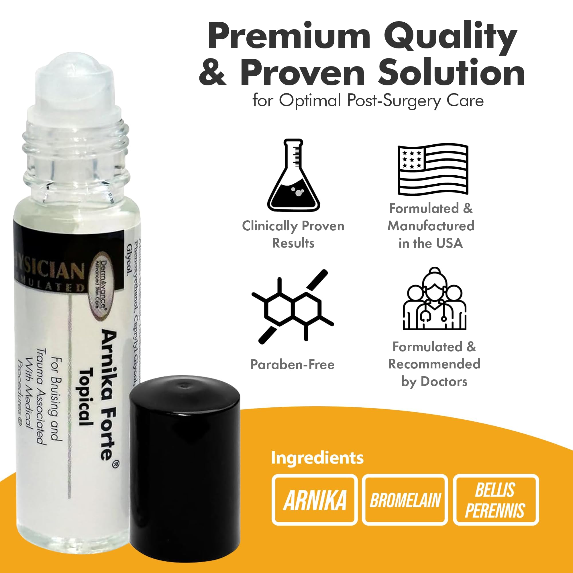 DermAvance Arnika Forte Topical Roll-On, Arnica Gel for Bruising and Swelling After Surgery, Easy-to-Use Arnica Gel Topical for Post-Surgical Care and Sports Injuries, Clear, 10 ml - TrustMedUSA