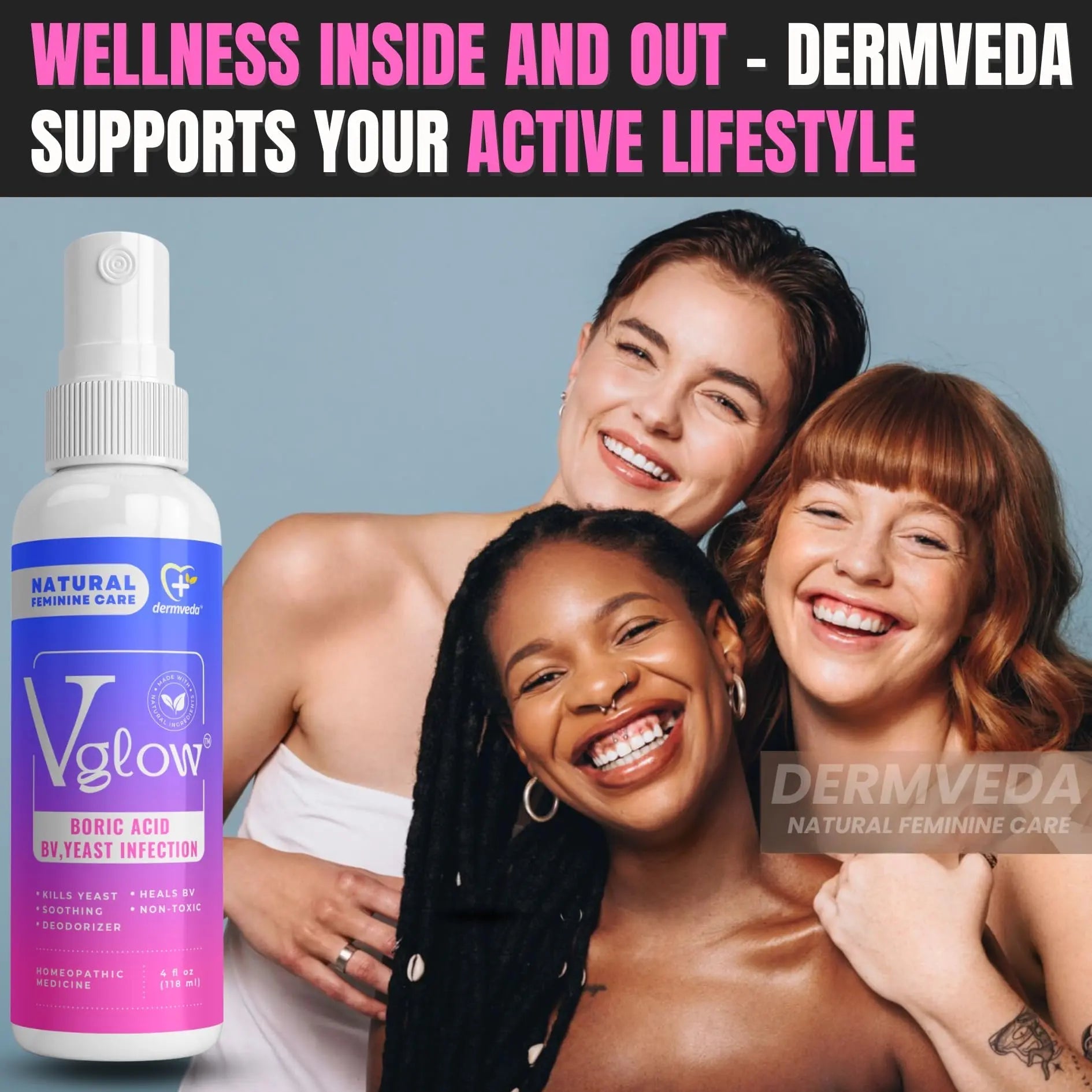 Dermveda Boric Acid BV Relief for Women - Natural Yeast Infection, Odor, Itch Relief Solution - Treats Yeast Infection Symptoms with Effective Boric Acid Formula. - TrustMedUSA