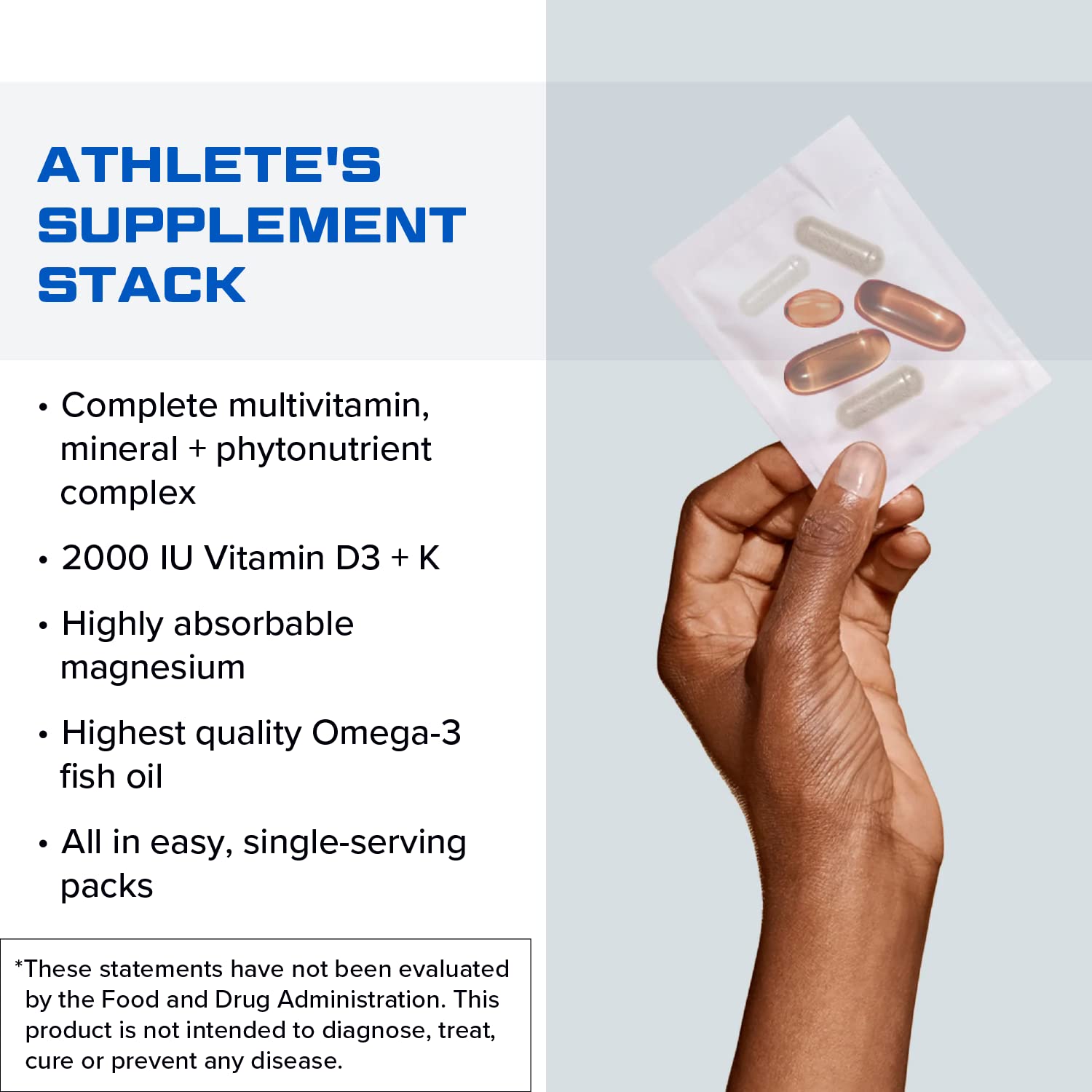 Designs for Sport Vitamin Packs - NSF Certified for Sport Power Pack with Daily Multivitamin, Fish Oil Omega-3, Magnesium Glycinate & Vitamin D3 + K - Athlete's Supplement Stack (30 Packets) - TrustMedUSA
