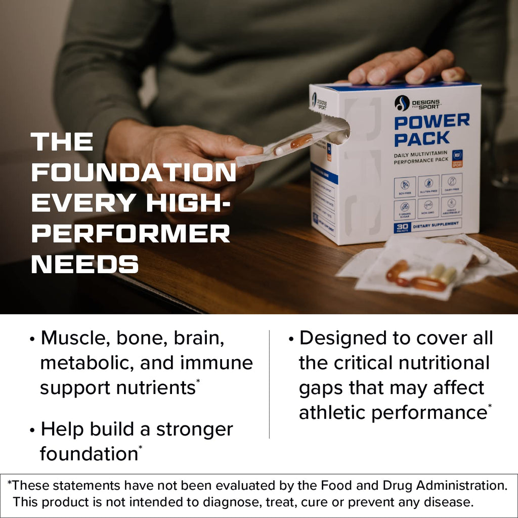 Designs for Sport Vitamin Packs - NSF Certified for Sport Power Pack with Daily Multivitamin, Fish Oil Omega-3, Magnesium Glycinate & Vitamin D3 + K - Athlete's Supplement Stack (30 Packets) - TrustMedUSA