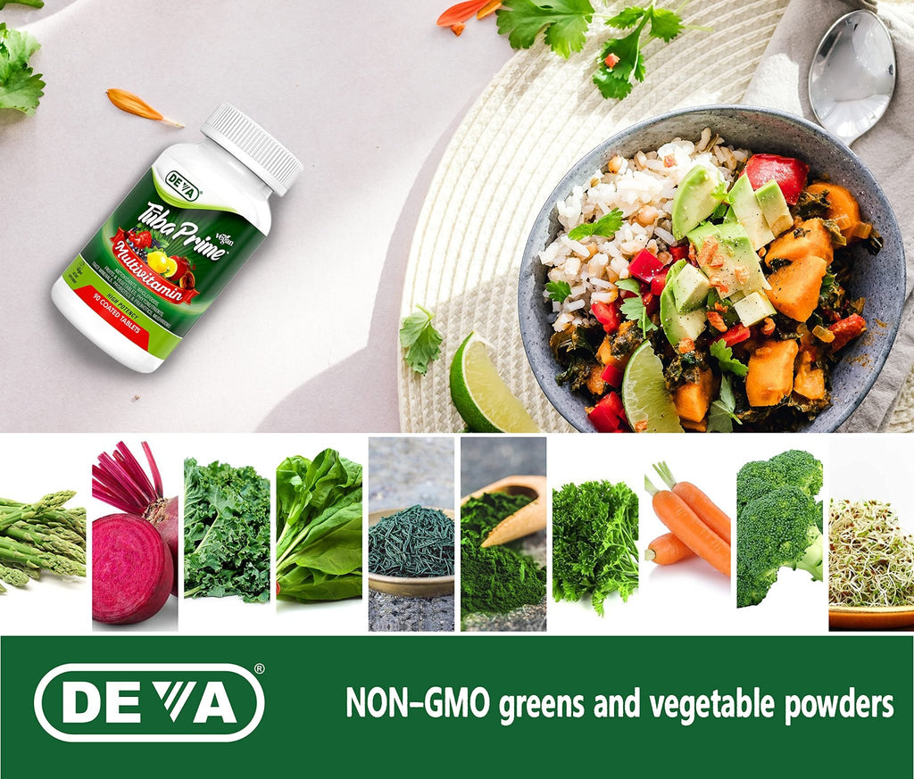 DEVA Tuba Prime Vegan Multivitamin - High-Potency Vitamin and Mineral Dietary Supplement - Antioxidants, Fruit and Vegetable Blend, Super Mushrooms, Probiotics, Prebiotics, Seeds, Herbs - 90 Tablets - TrustMedUSA