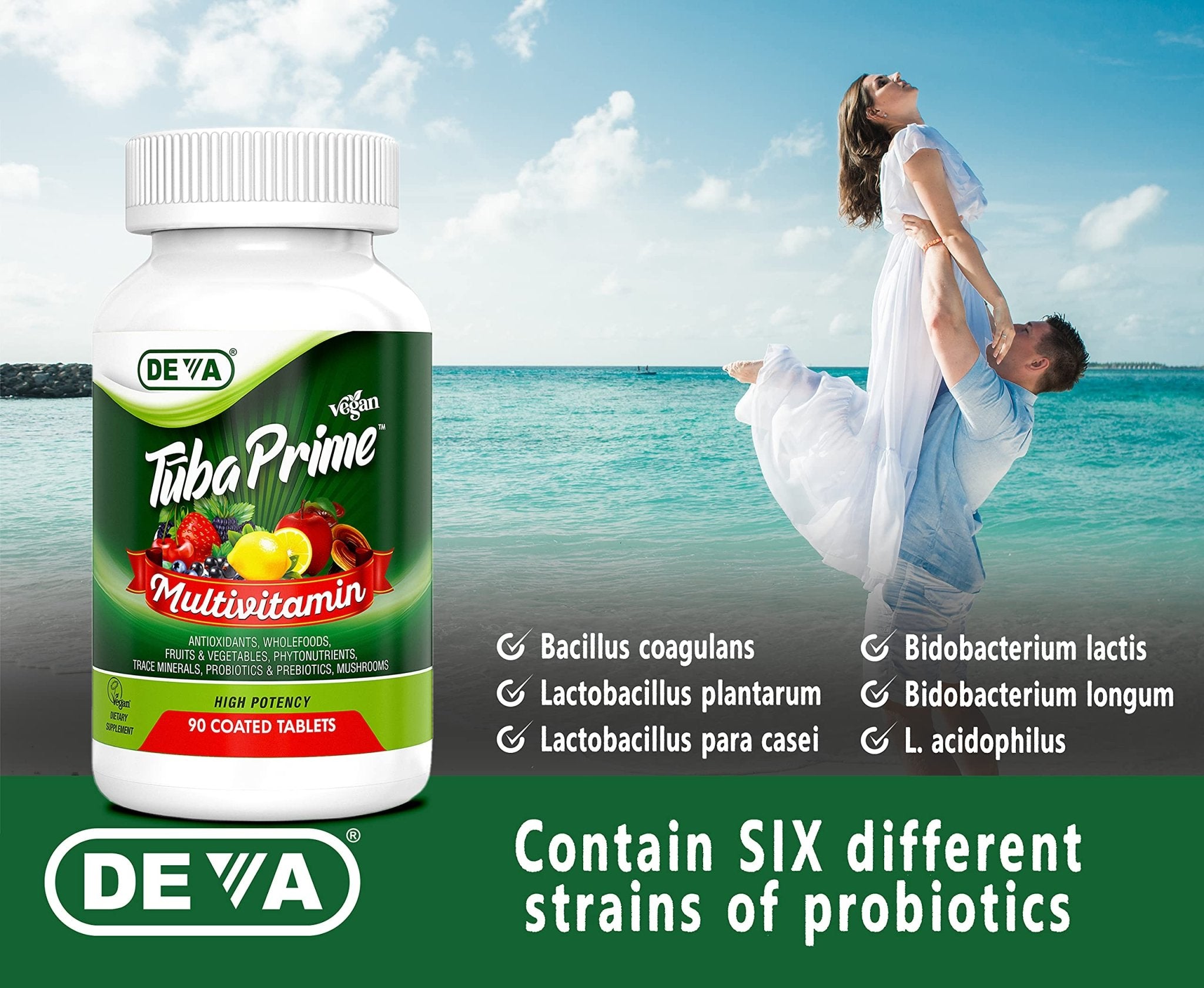 DEVA Tuba Prime Vegan Multivitamin - High-Potency Vitamin and Mineral Dietary Supplement - Antioxidants, Fruit and Vegetable Blend, Super Mushrooms, Probiotics, Prebiotics, Seeds, Herbs - 90 Tablets - TrustMedUSA