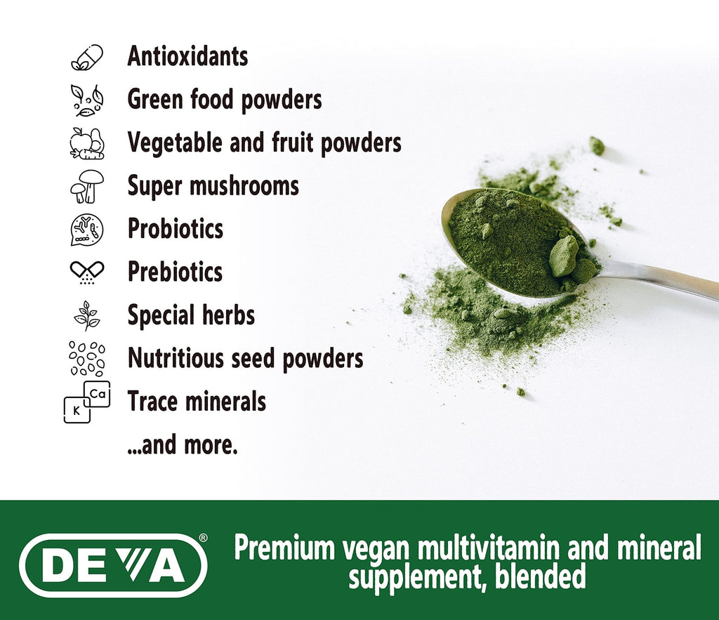 DEVA Tuba Prime Vegan Multivitamin - High-Potency Vitamin and Mineral Dietary Supplement - Antioxidants, Fruit and Vegetable Blend, Super Mushrooms, Probiotics, Prebiotics, Seeds, Herbs - 90 Tablets - TrustMedUSA