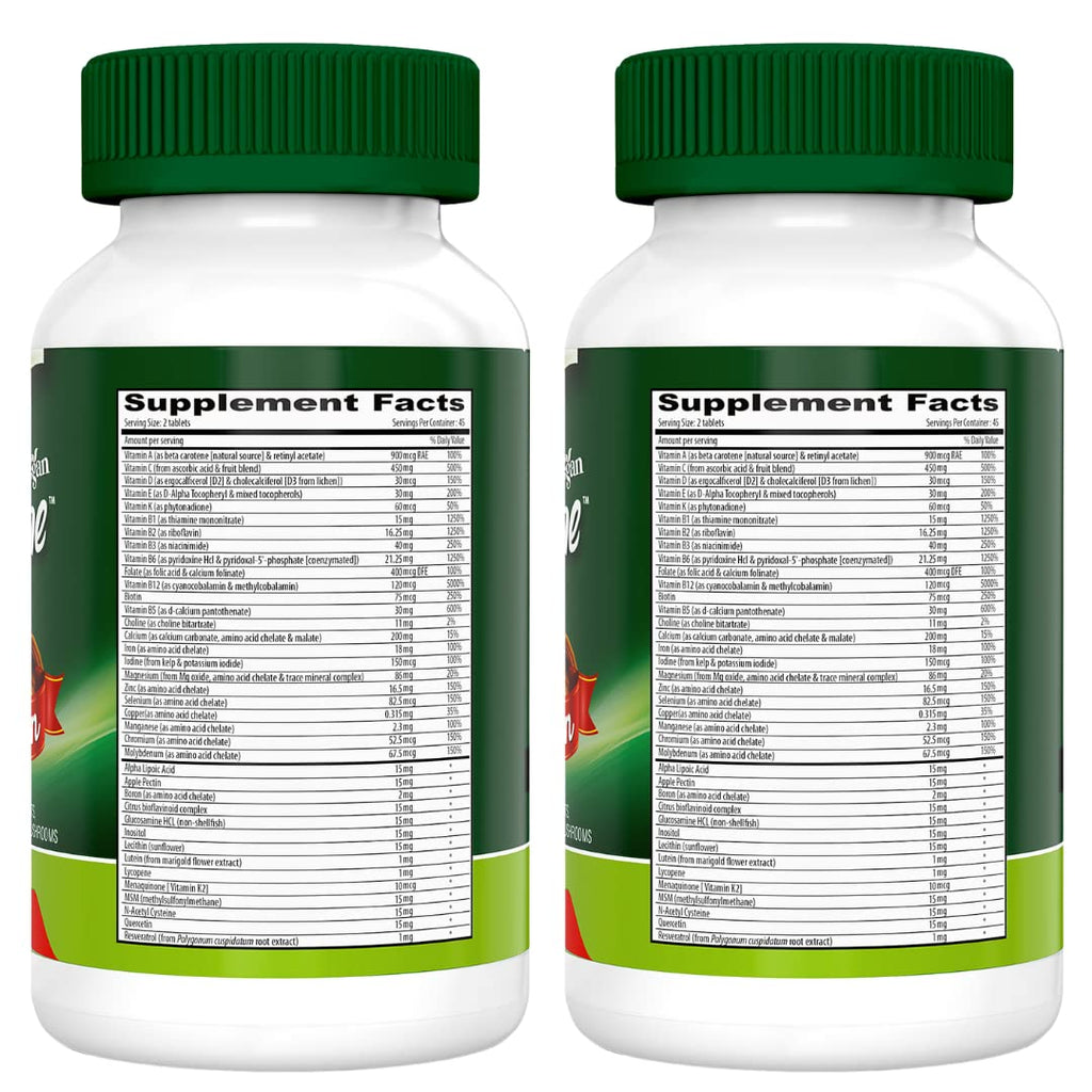DEVA Tuba Prime Vegan Multivitamin Iron-Free High-Potency Vitamin & Mineral Dietary Supplement Antioxidants, Fruit & Veg Blend, Super Mushrooms, Probiotics, Prebiotics, Seeds, Herbs 90 Tabs 2-Pack - TrustMedUSA
