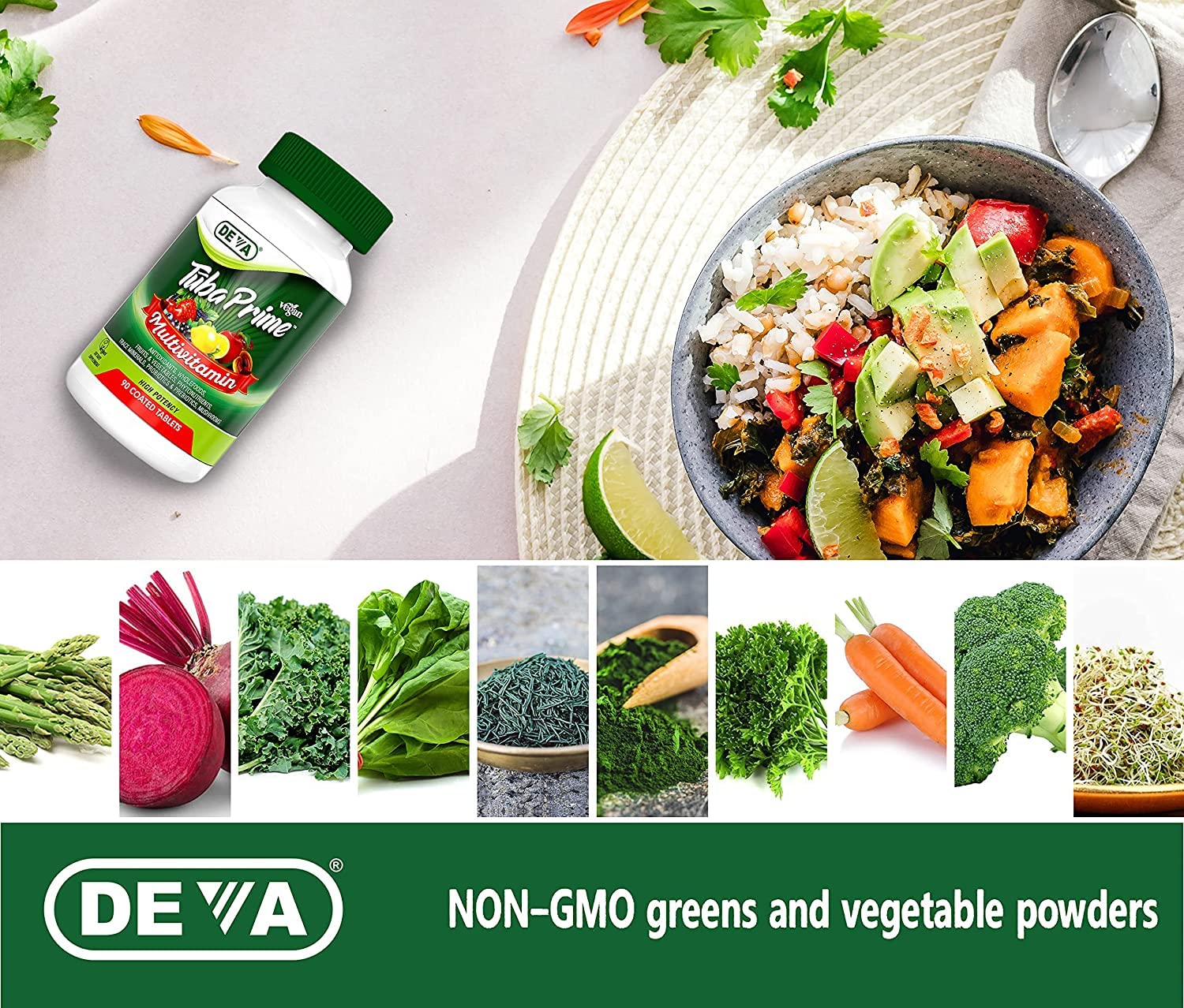 DEVA Tuba Prime Vegan Multivitamin Iron-Free High-Potency Vitamin & Mineral Dietary Supplement Antioxidants, Fruit & Veg Blend, Super Mushrooms, Probiotics, Prebiotics, Seeds, Herbs 90 Tabs 2-Pack - TrustMedUSA