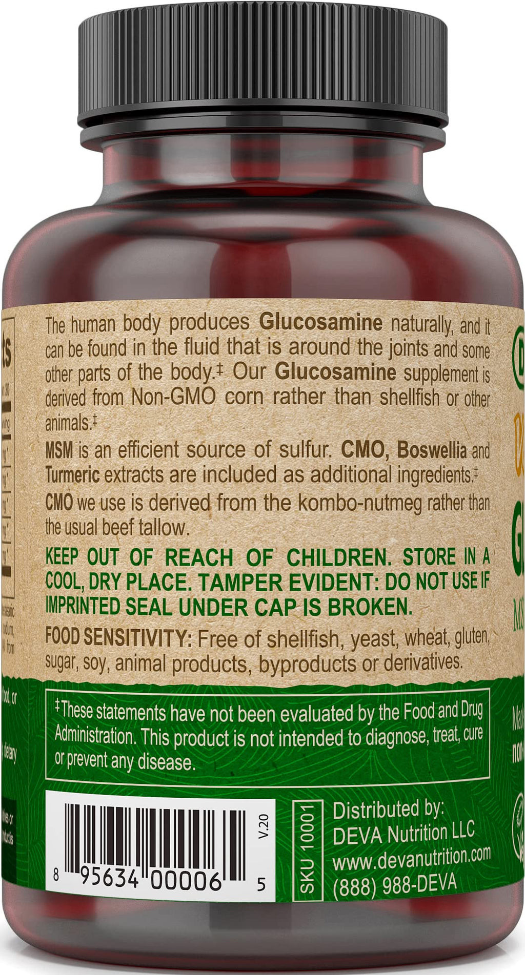 Deva Vegan Glucosamine-MSM-CMO & Turmeric Supplement - Gluten Free Plant Based Nutritional Supplement - 90 Tablets, 1-Pack - TrustMedUSA