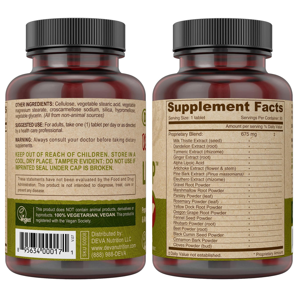DEVA Vegan Liver Support Tablets 2-Pack - Proprietary Blend of 20 Herbs & Nutraceuticals, 90 Count Ea - TrustMedUSA